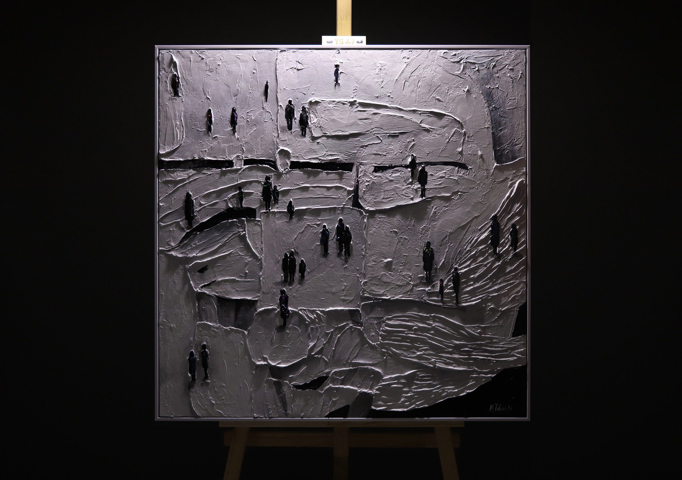 Bild Handgemalt Gemälde Rahmen Strommast Modern Menschen, YS-Art Leinwand Vogel Erfrischung, mit