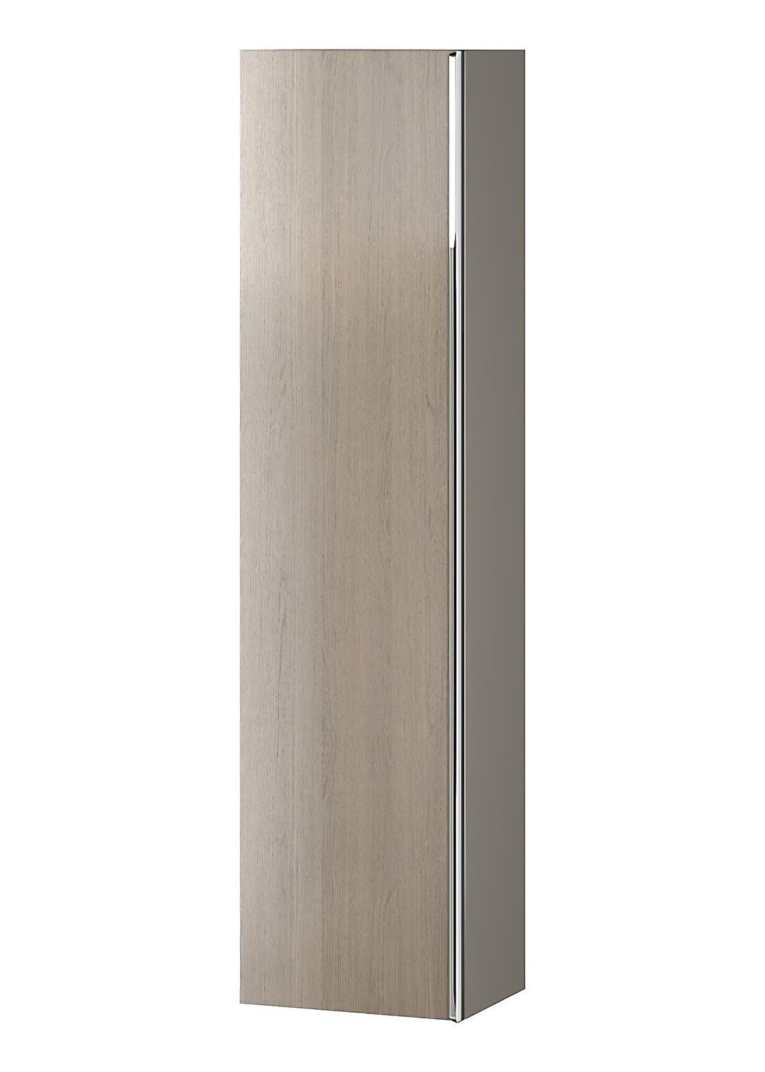 KOLMAN Hochschrank Hochhängeschrank VIRGO 160x40x30 Badezimmerschrank, Eiche Grau Silber Möbelgriffe Tür mit Spiegel | Hochschränke