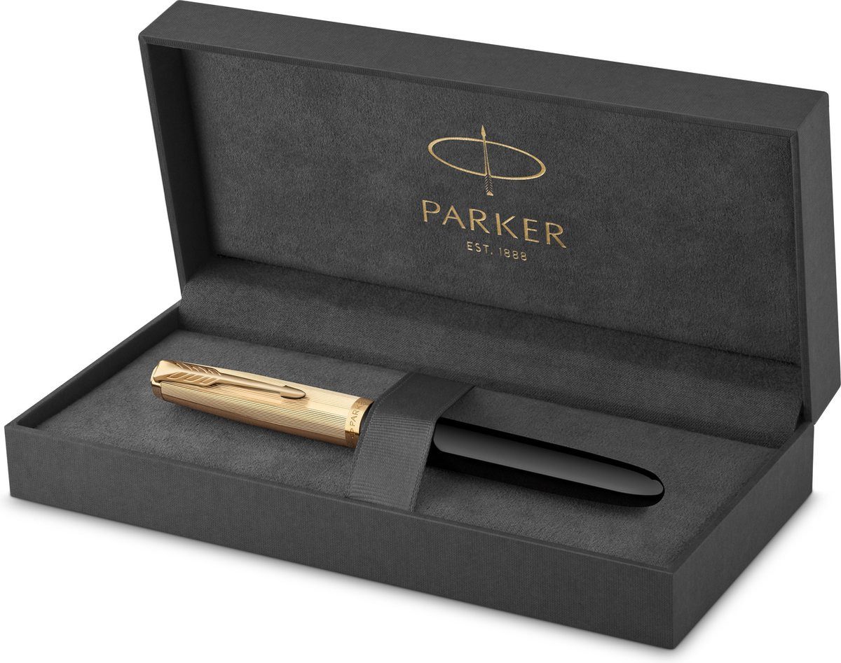 Parker Füller 51 Füllfederhalter 18k Gold, schwarzes Harz, feine Spitze, (1-tlg), nachfüllbar, Tintenpatrone austauschbar
