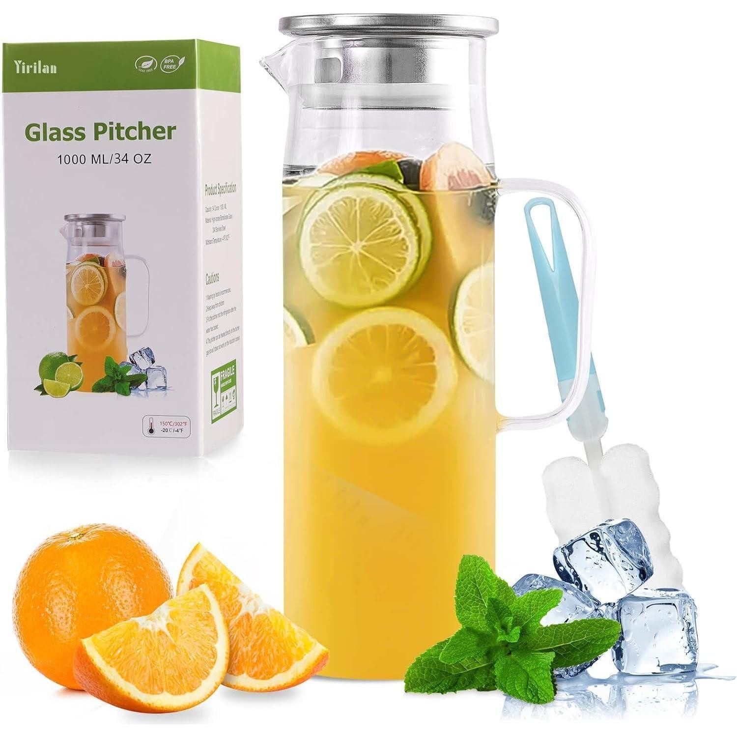 Wasserkaraffe Karaffe Glas Deckel 1 Liter 35 Unzen Wasserkrug 1000 ml