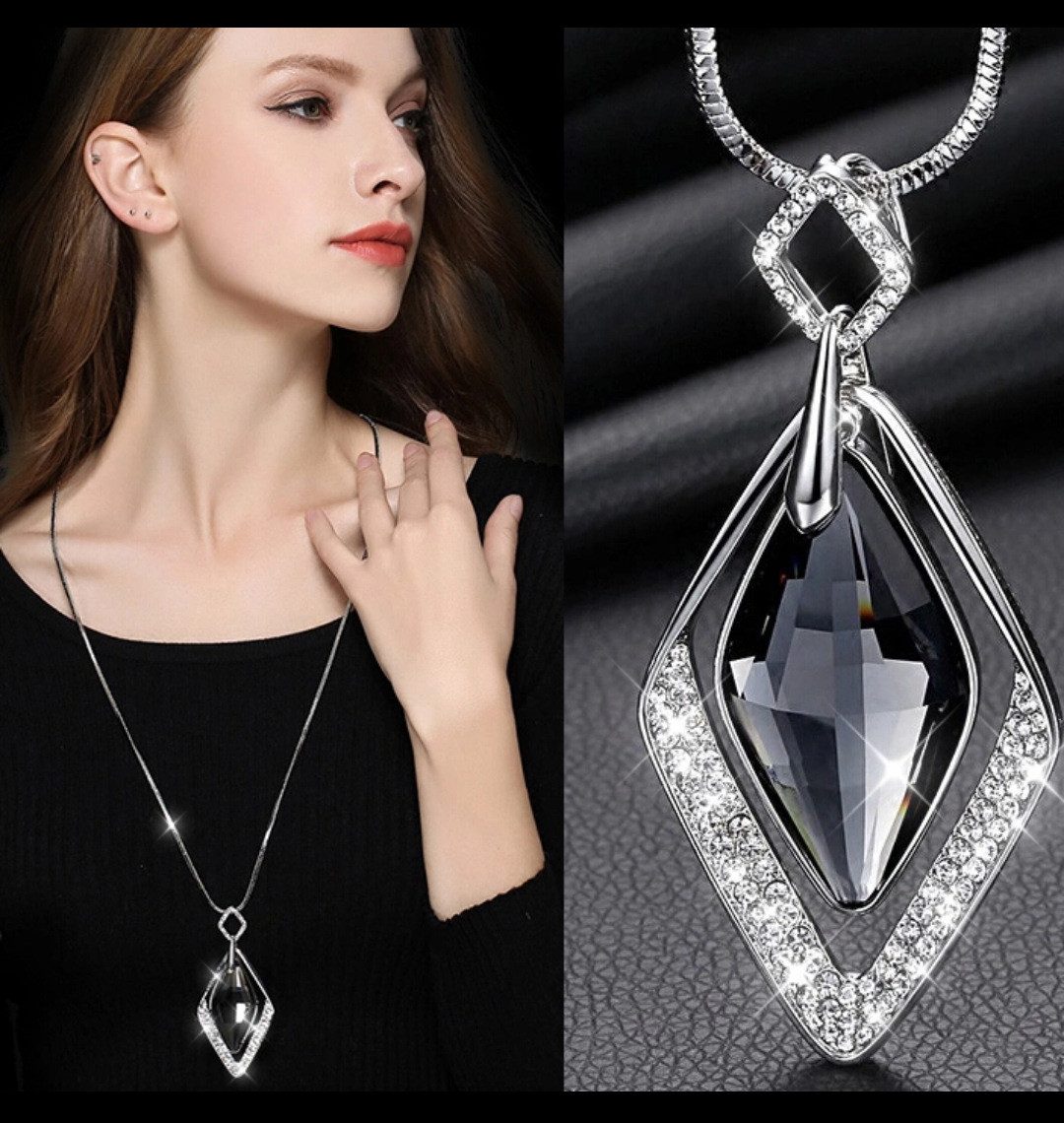Lange Kette Ladies Long Necklace Crystal Sweater Anhänger Halskette