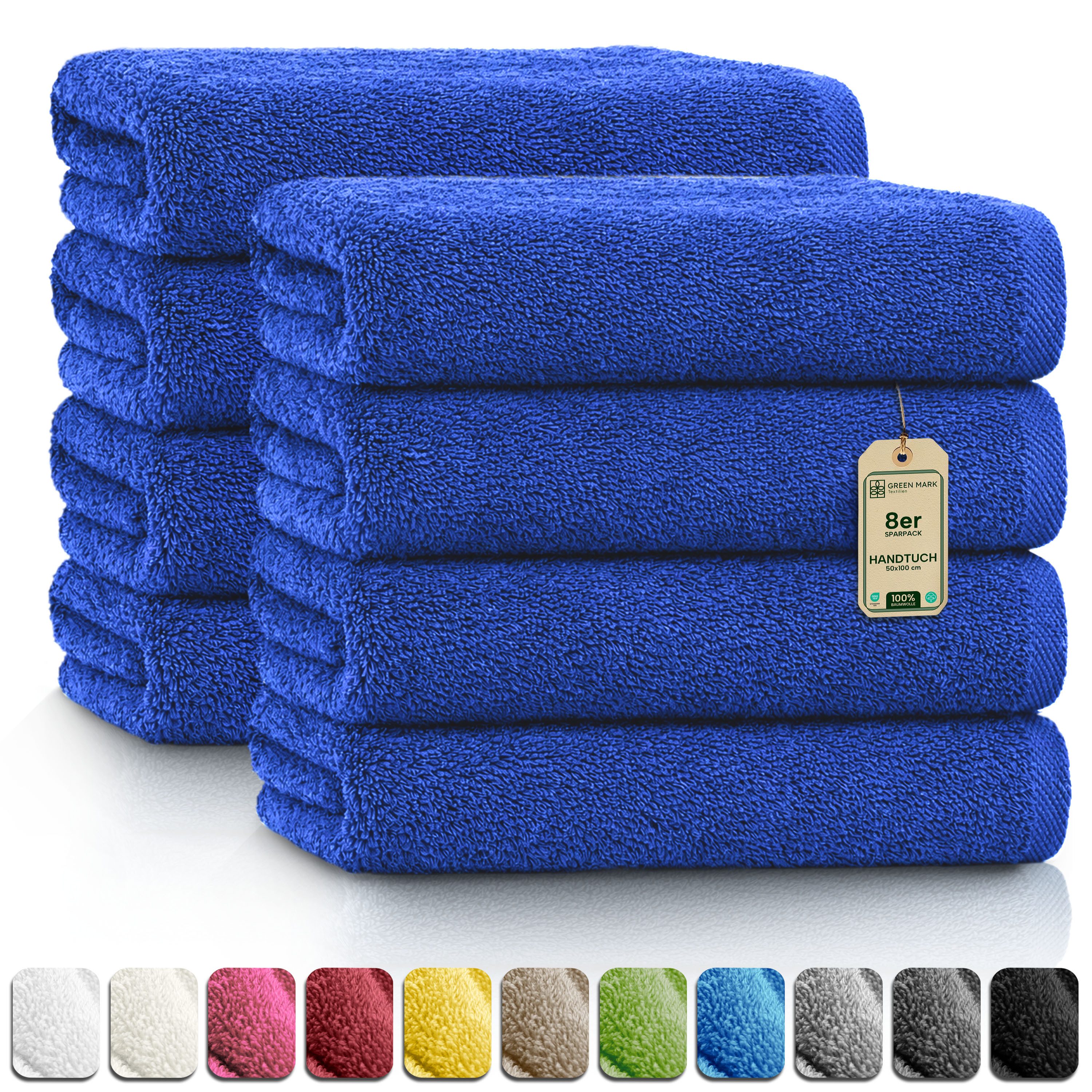 NatureMark Handtücher 8er-Sparpack Handtücher 50x100cm, Baumwolle (8-St), 8X Handtücher, 100% Baumwolle, Royal blau, 50 x 100cm