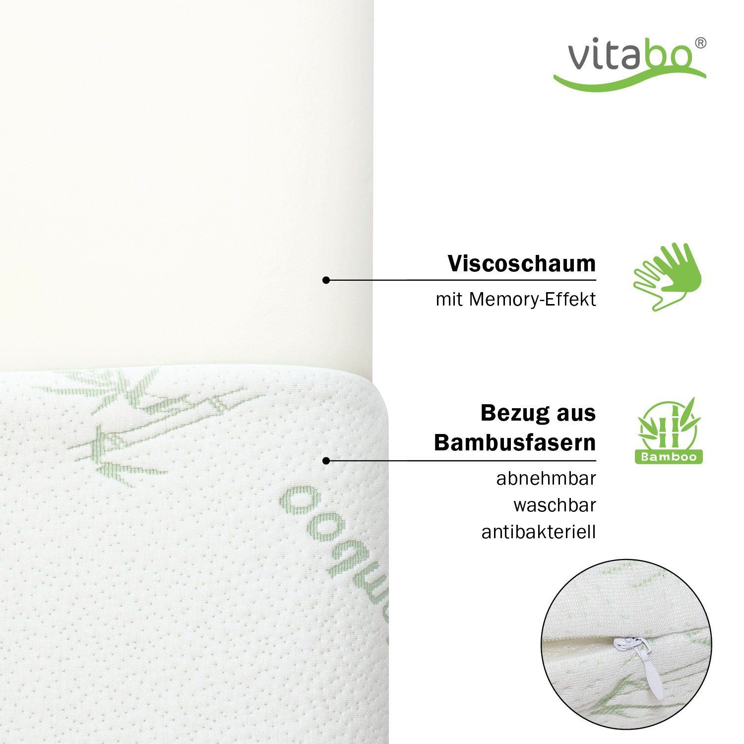 Vitabo Nackenkissen Ergonomisches Kissen, Seitenschläfer Nackenkissen Bambus-Bezug 60x40, 1-tlg.