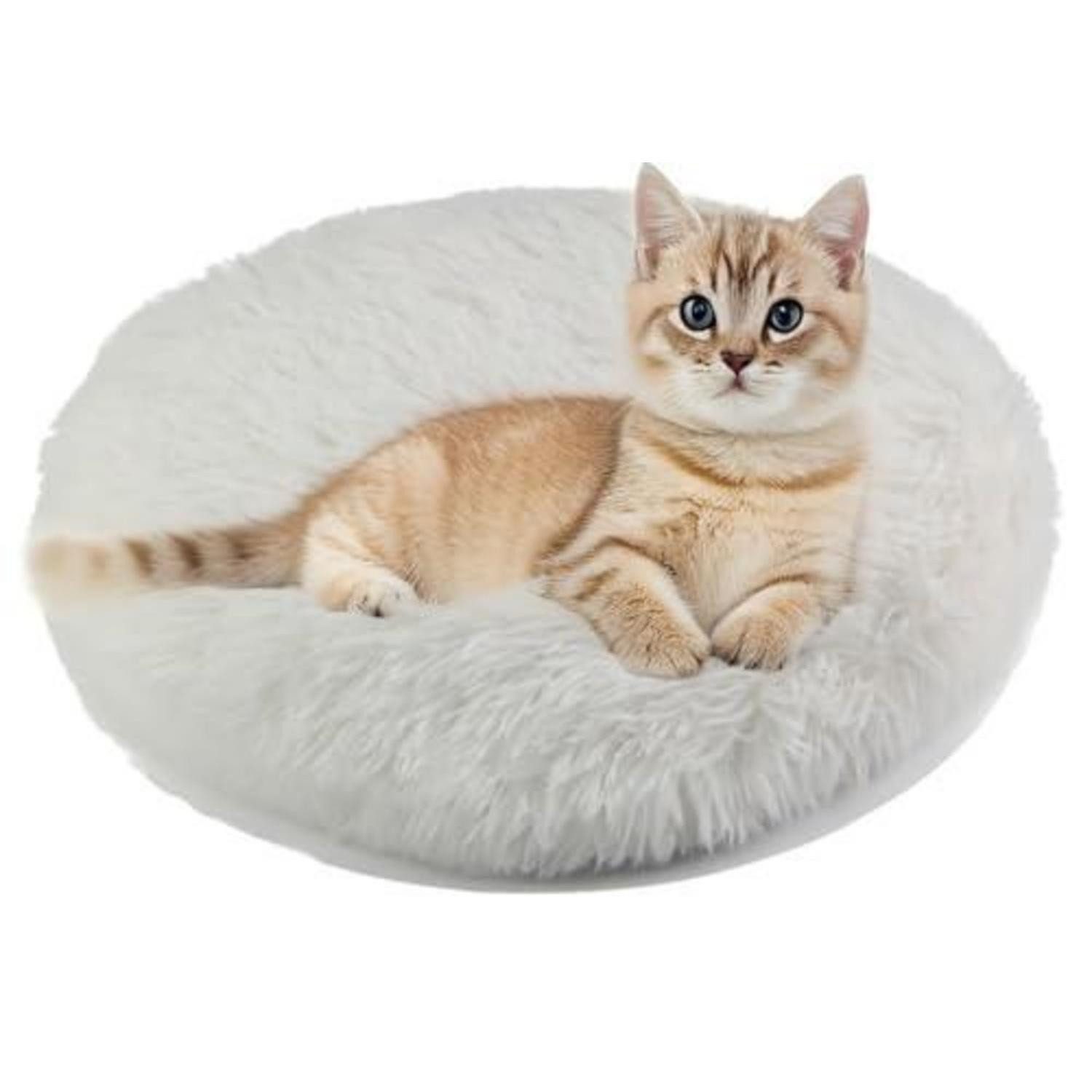 LuxusKollektion Tierkissen Katzenkissen Rund Plüsch Weiß 40cm