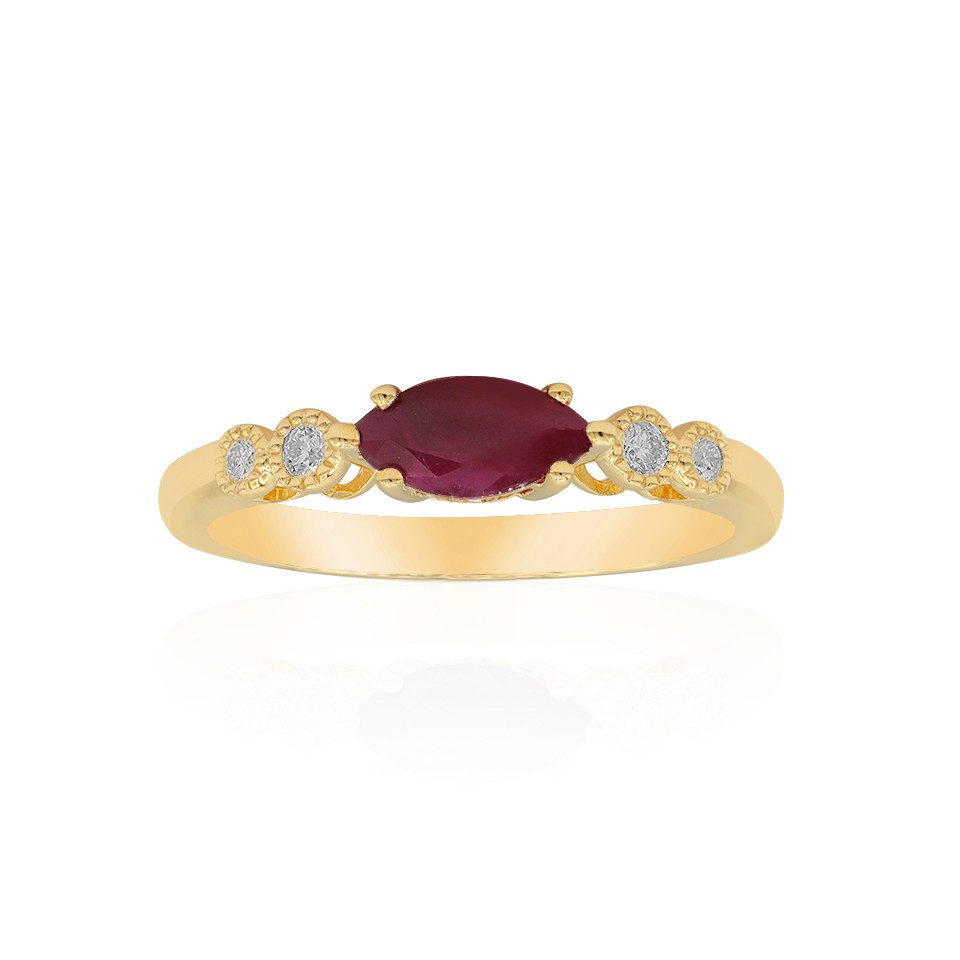 Diamantring AAA Mozambik Rubin 10K Gold Ring, 0,8 ct