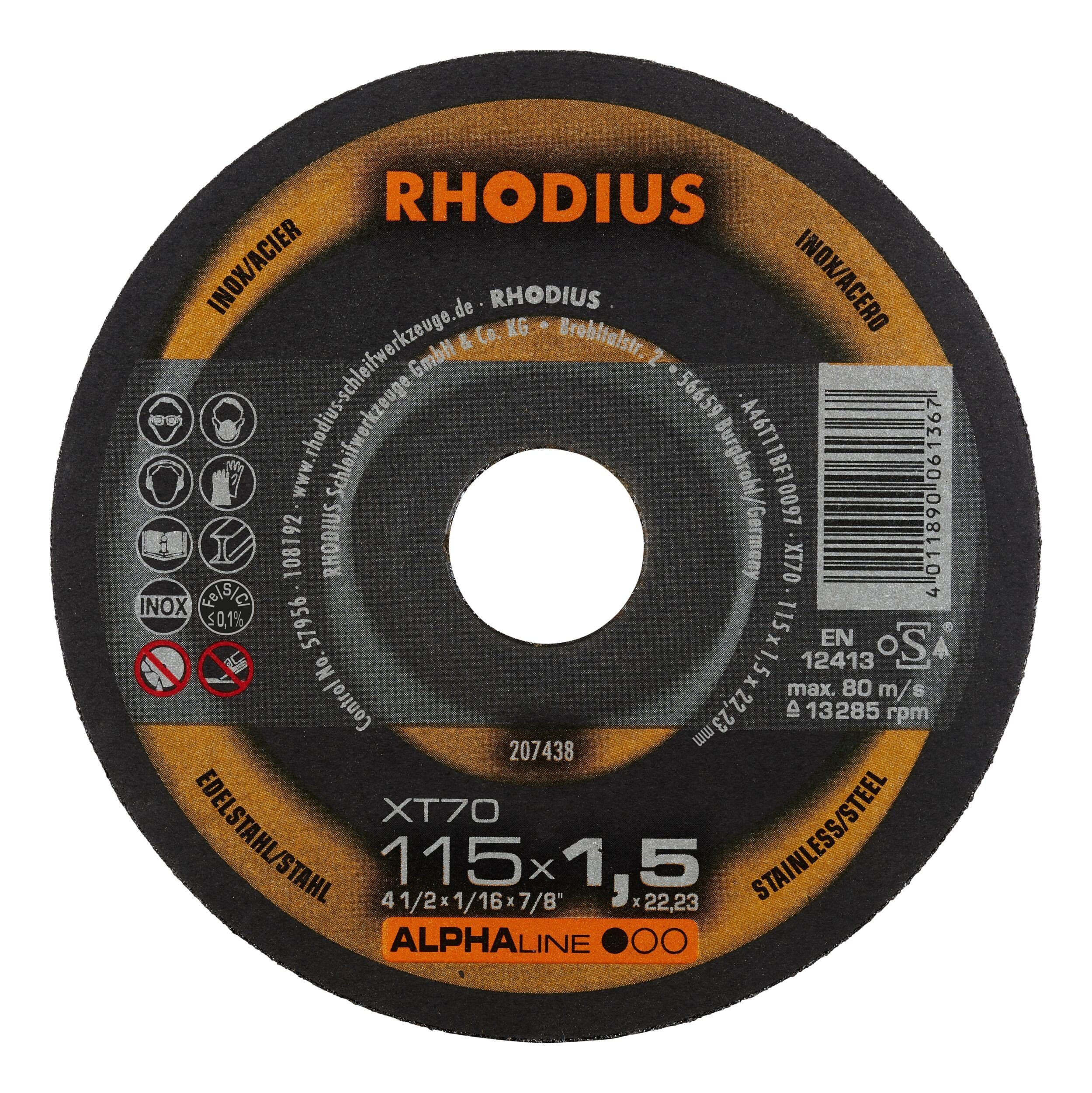 Rhodius Trennscheibe ALPHAline XTS, Ø 115 mm, ALPHAline XT70 Extradünne - 115 x 1,5 x 22,23 mm