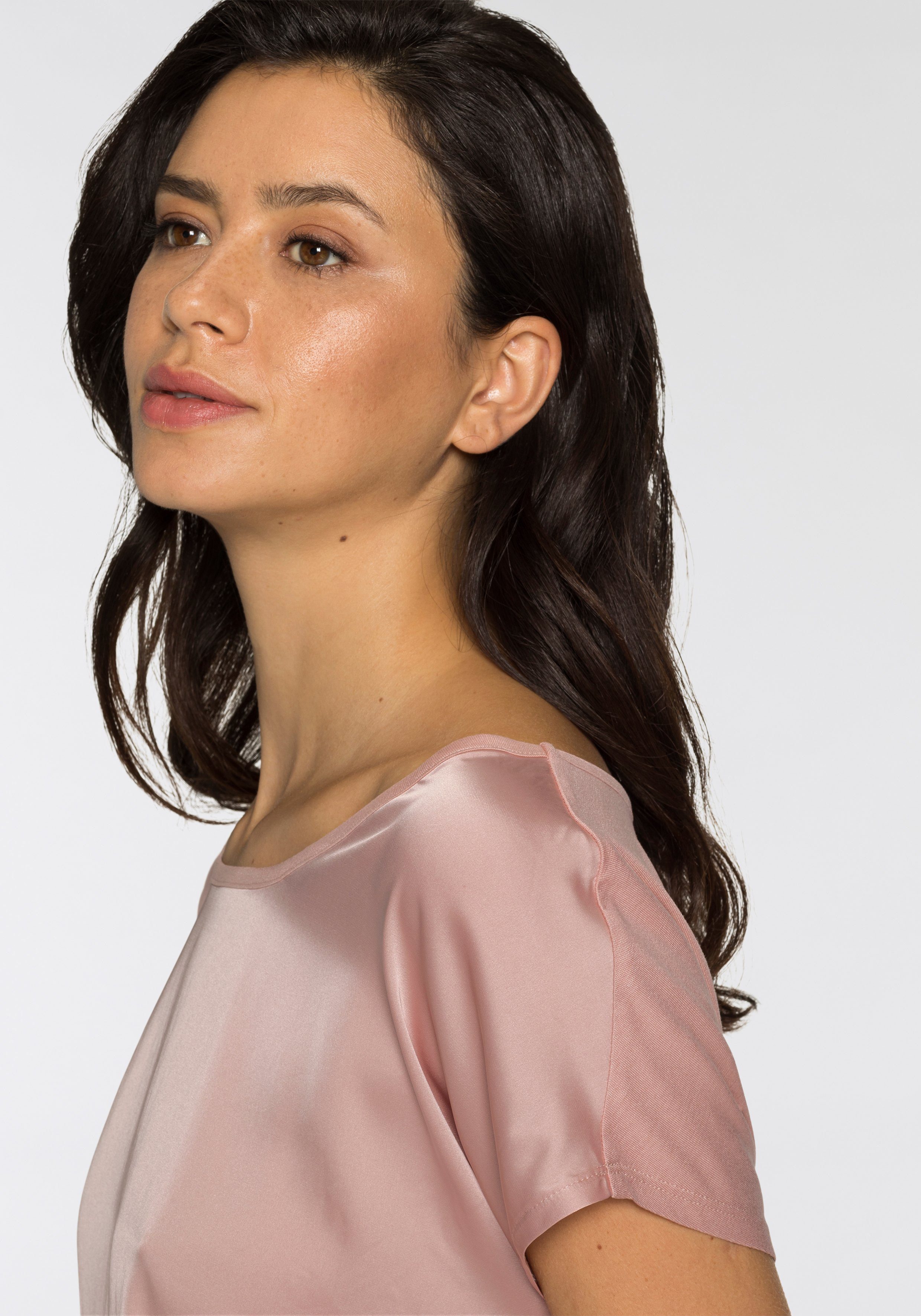 Laura Scott Shirtbluse mit Satin-Vorderteil und hochflexiblen Jersey-Rücken lockere Passfrom, zeitlos & gut zu kombinieren