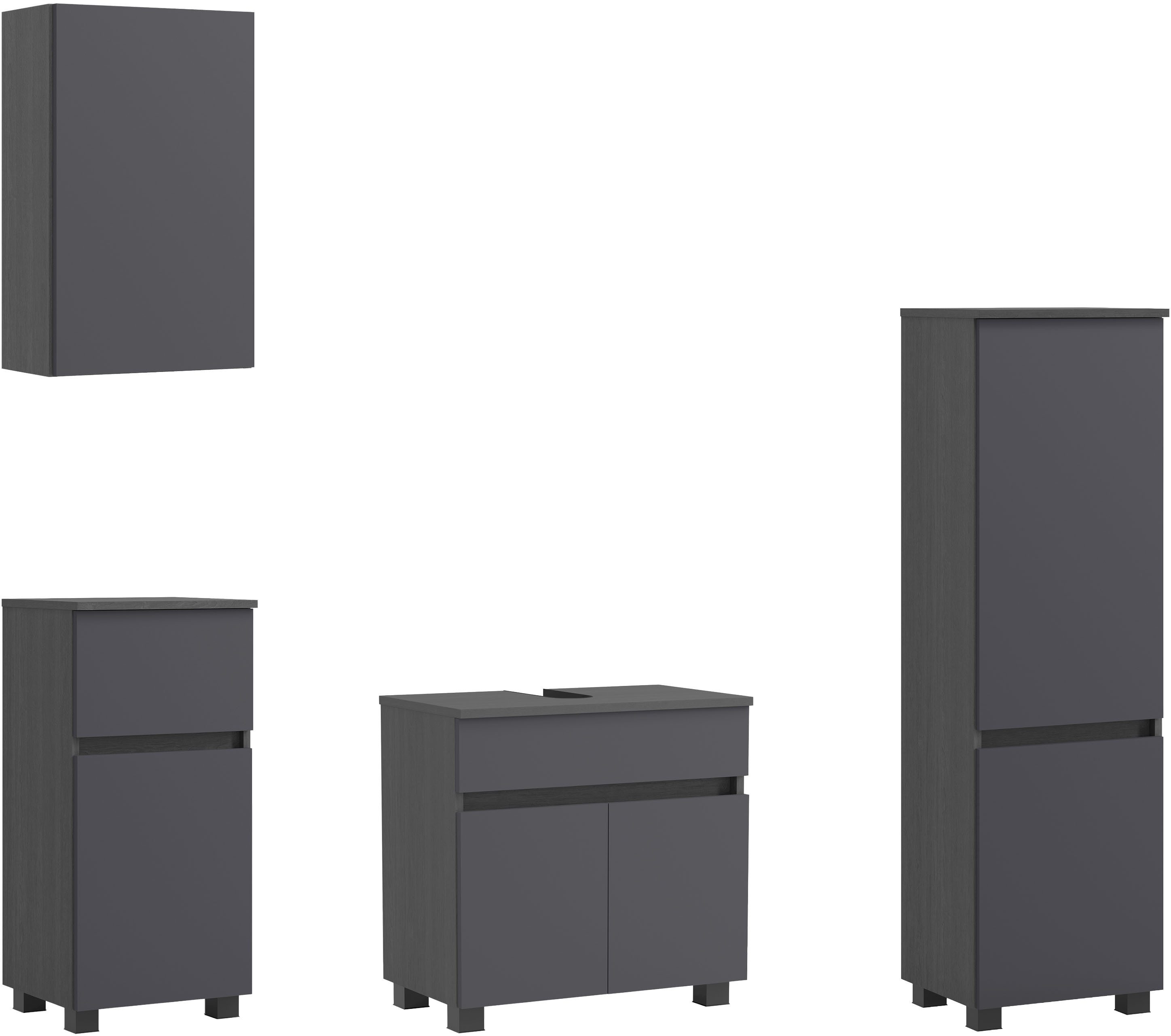 OTTO home Badmöbel-Set BOZEN, 4-tlg. Unterbecken-Set - Midischrank, (Badezimmerschrank, Badschrank, Stauraum, Badmöbel, Schrank), Umfangreicher Typenplan für viele Badlösungen, flexibel kombinierbar
