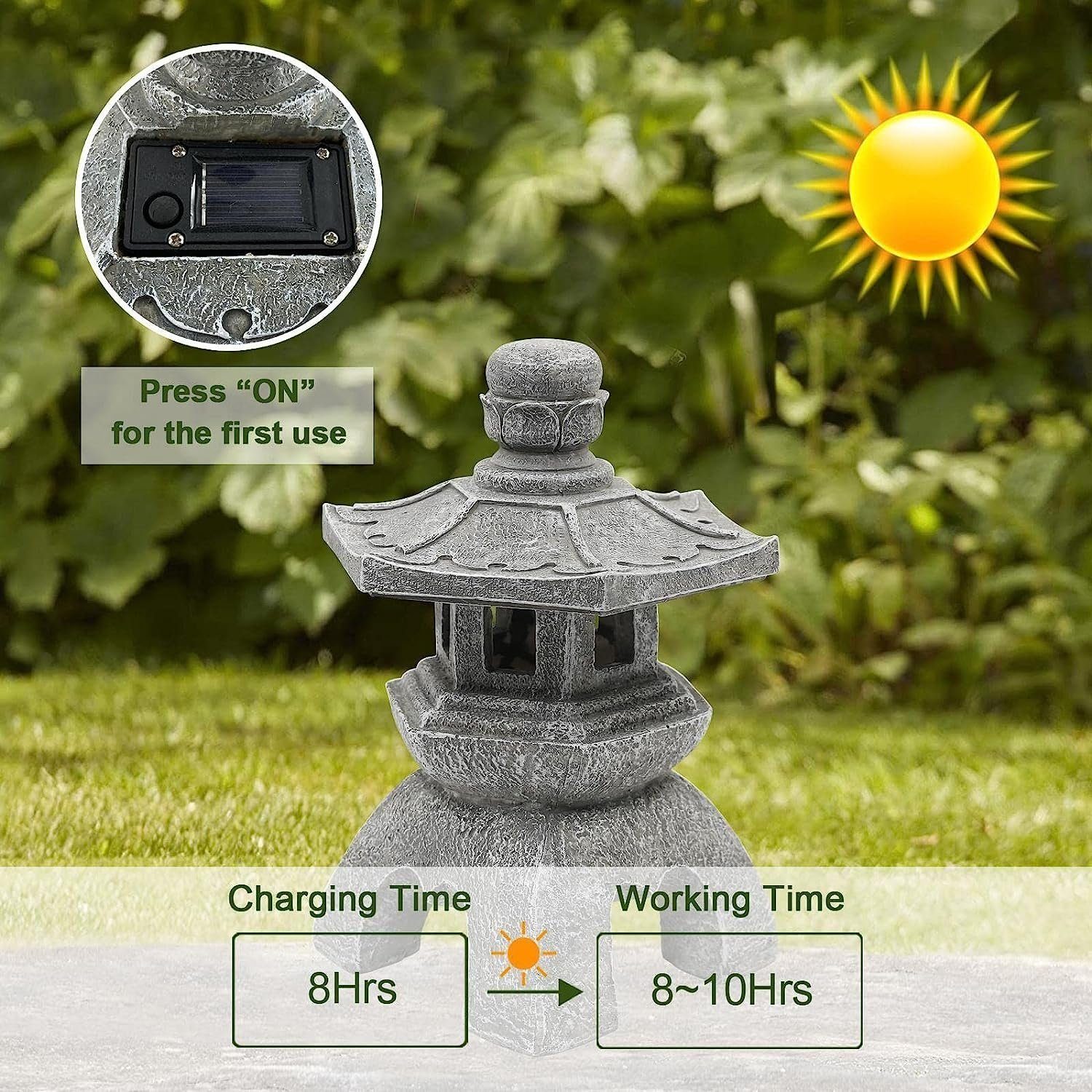 rost-,wetter- UV-beständig Stil, DOPWii Gartenleuchte Rund Solar-pagoden-laterne,Japanische und