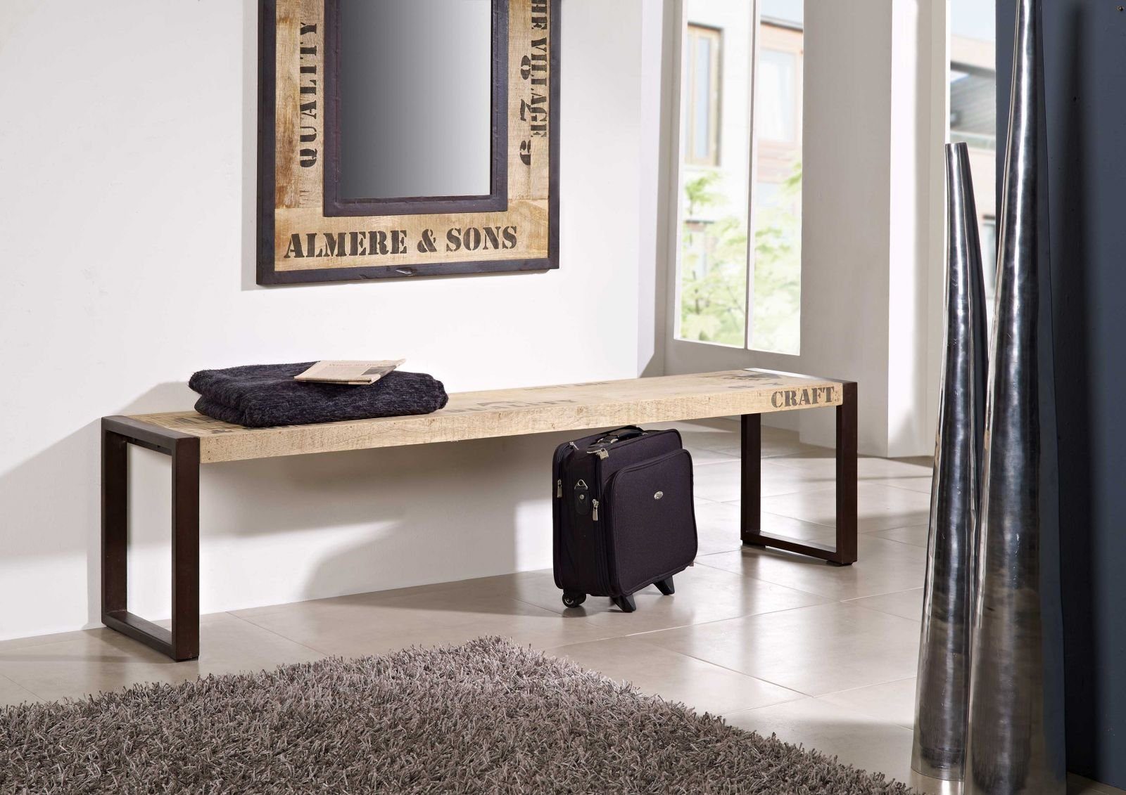 Massivmoebel24 Bank FACTORY (Bank Mango 140x40x45 natur bedruckt FACTORY #120), Bank Mango 140x40x45 natur bedruckt FACTORY #120