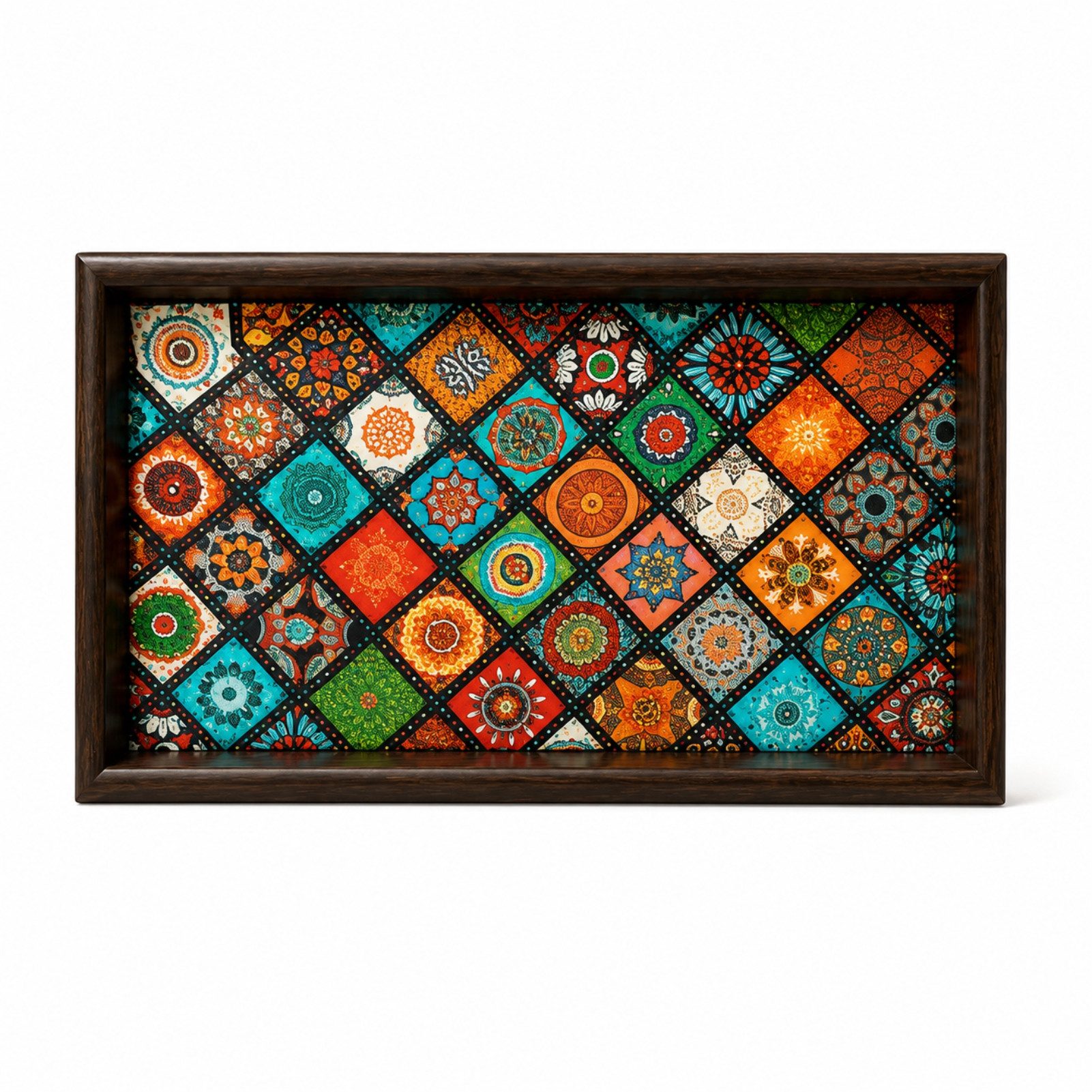 Jumpeak Tablett Serviertablett,Holz,Boho,handgefertigt,Mosaik-Muster,Farbdruck, Holz, (Kein Set, Einzelartikel), Ablage für Schlüssel,Schmuck & Snacks,im Wohnzimmer & Eingangsbereich