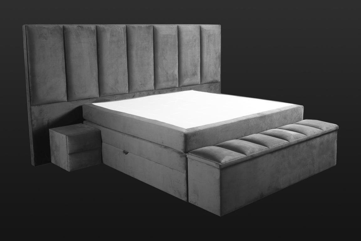 JVmoebel Schlafzimmer-Set Graues Doppelbett+2x Nachttische klassisches Schlafzimmermöbel Design, (3-St., 1x Bett + 2x Nachttische), Made in Europa