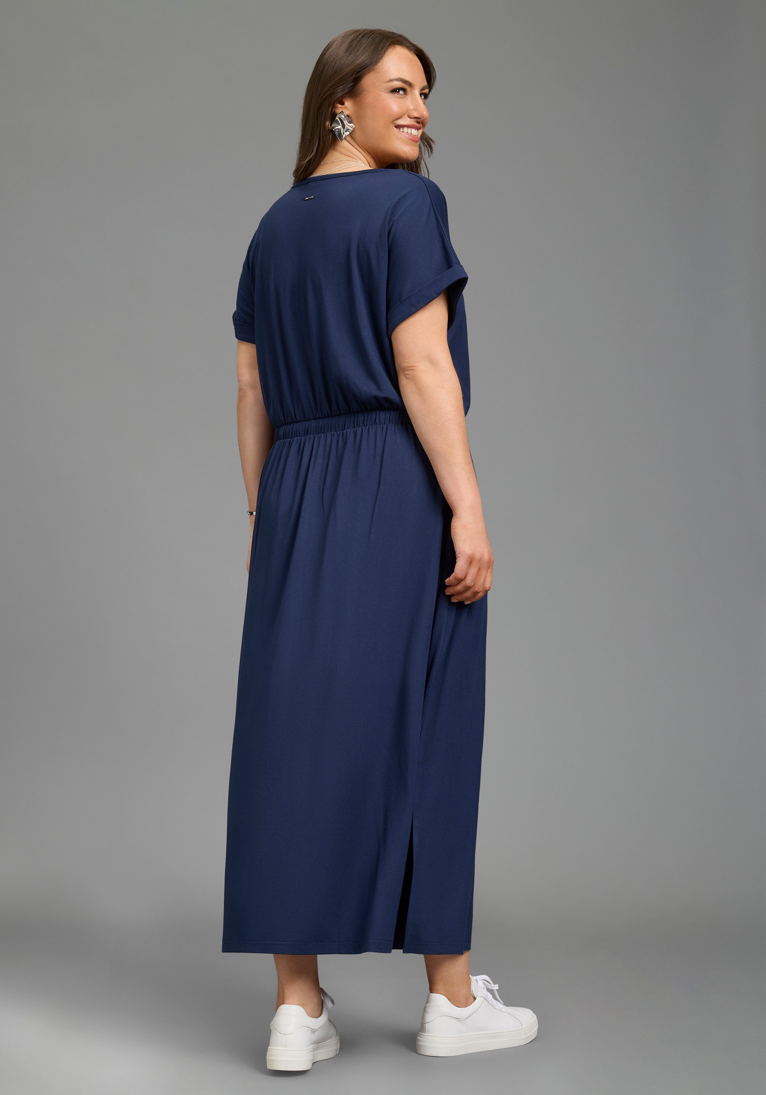 Laura Scott CURVE Jerseykleid in Midilänge, V-Ausschnitt, praktische Eingrifftaschen