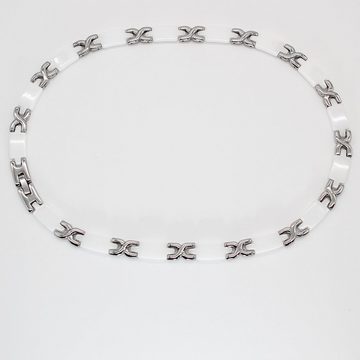 ELLAWIL Collier Gliederhalskette Edelstahl- Keramikkette Halskette Damenkette Kette (aus weißer Keramik mit silberfarbenen Edelstahl, Kettenlänge 48 cm, Breite 6 mm), inklusive Geschenkschachtel