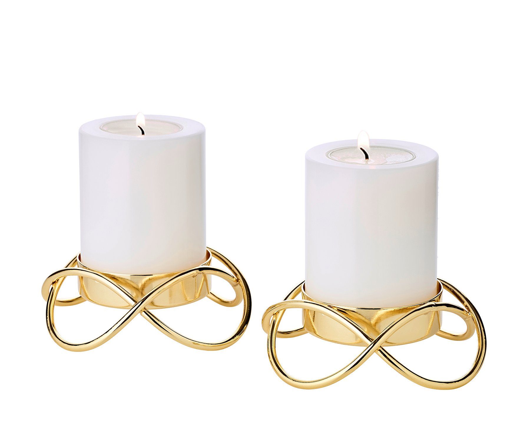 EDZARD Kerzenständer Bastia S (2er-Set), Kerzenleuchter mit Gold-Optik, Kerzenständer für Stumpenkerzen, modernes Design, vernickelt, Höhe 3,5 cm