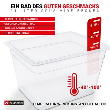 Heidenfeld Sous-Vide Stick SVS11 - Sous Vide Garer Komplettset inkl. Behälter - Volumen 11l, Sous Vide Stick Zubehör - Wasserbad für Garer