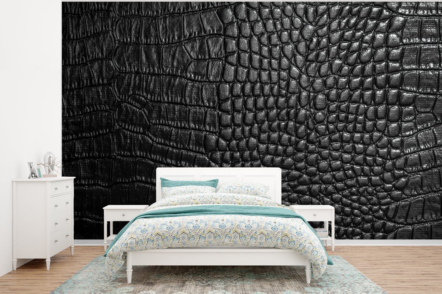 MuchoWow Fototapete Leder - Strukturiert - Schwarz - Grau, Matt, bedruckt, Wallpaper für Wohnzimmer, Schlafzimmer, Vinyl Tapete, 295x220 cm