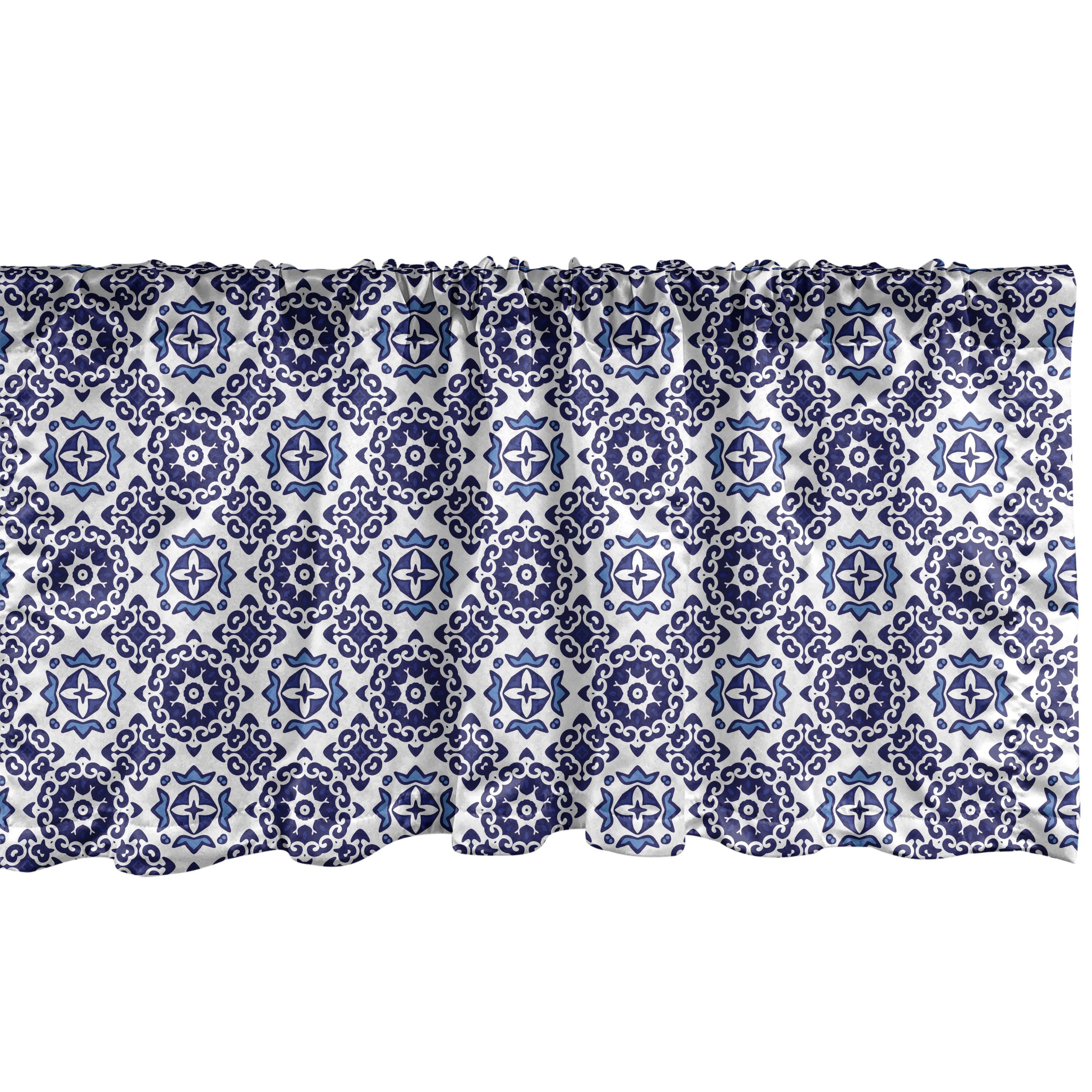 Scheibengardine Vorhang Volant für Küche Schlafzimmer Dekor mit Stangentasche, Abakuhaus, Microfaser, Mosaik Rhombus Stil Floral Fliesen