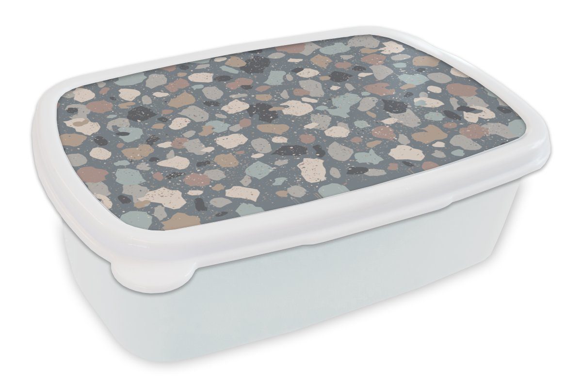 MuchoWow Lunchbox Retro - Terrazzo - Geometrie - Muster, Kunststoff, (2-tlg), Brotbox für Kinder und Erwachsene, Brotdose, für Jungs und Mädchen weiß