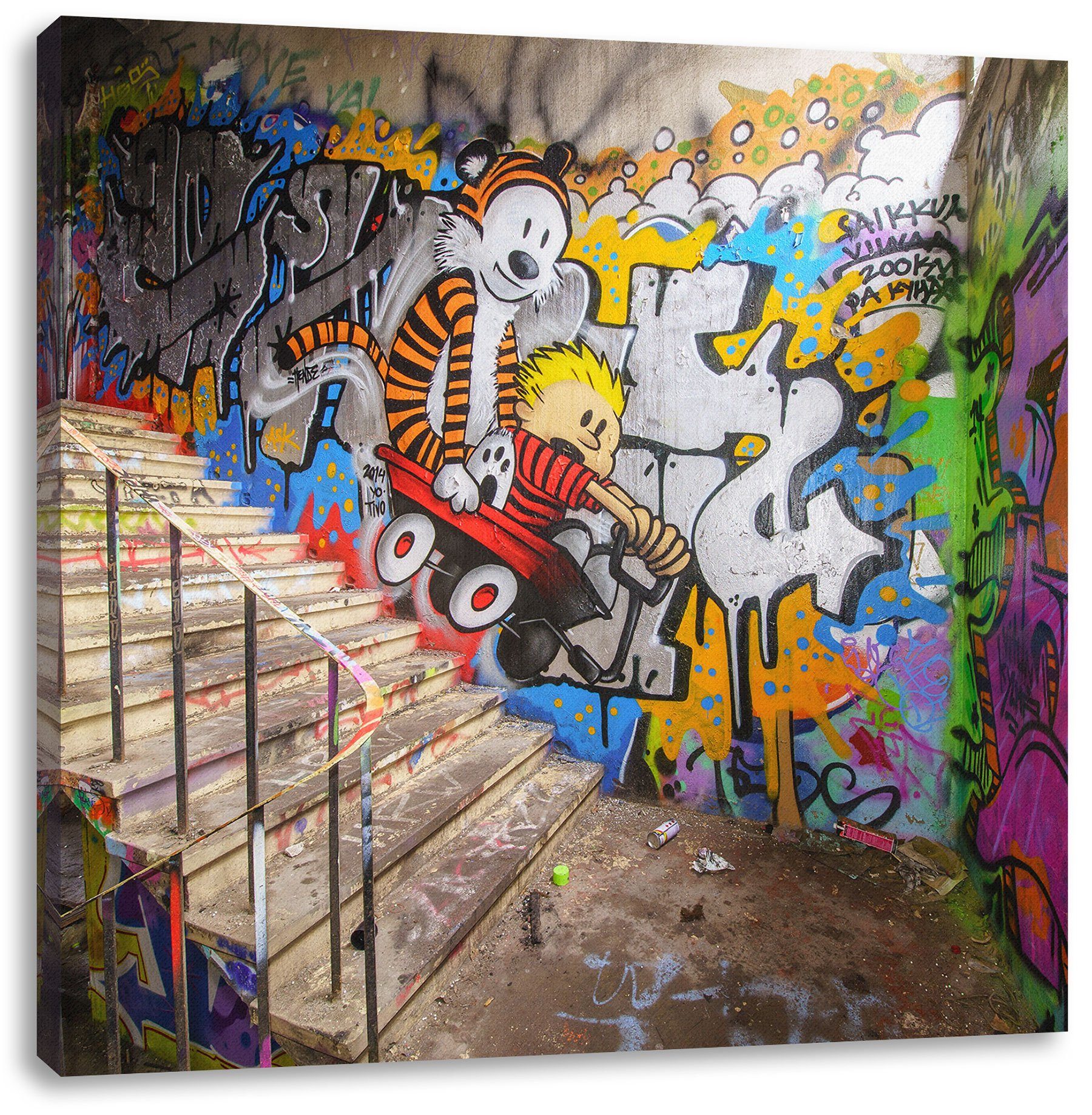 fertig Streetart Zackenaufhänger Streetart Coloured inkl. Coloured (1 Leinwandbild Pixxprint bespannt, Graffiti, Leinwandbild Graffiti St),