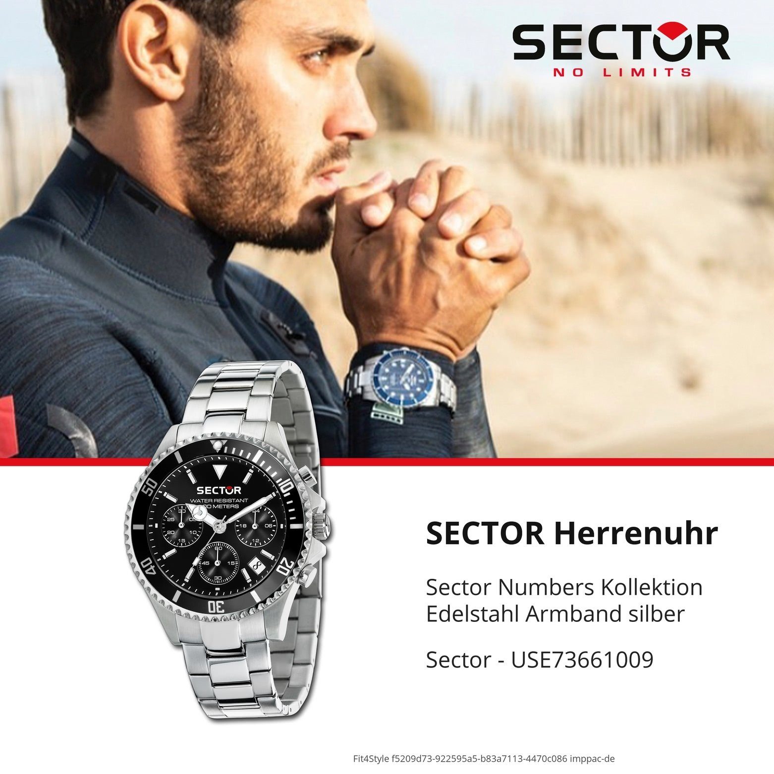 Sector Quarzuhr Sector Herren Armbanduhr Chrono, (Chronograph), Herren Armbanduhr rund, groß (42mm), Edelstahlarmband silber, Fashion