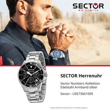 Sector Chronograph Sector Herren Armbanduhr Chrono, Herren Armbanduhr rund, groß (42mm), Edelstahlarmband silber, Fashion
