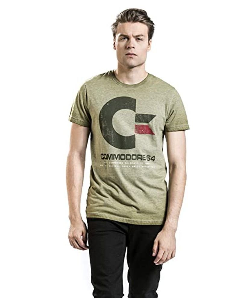 XS S, Logo grün Vintage Commodore 64 T-Shirt C64 Bioworld - Männer Print-Shirt meliert