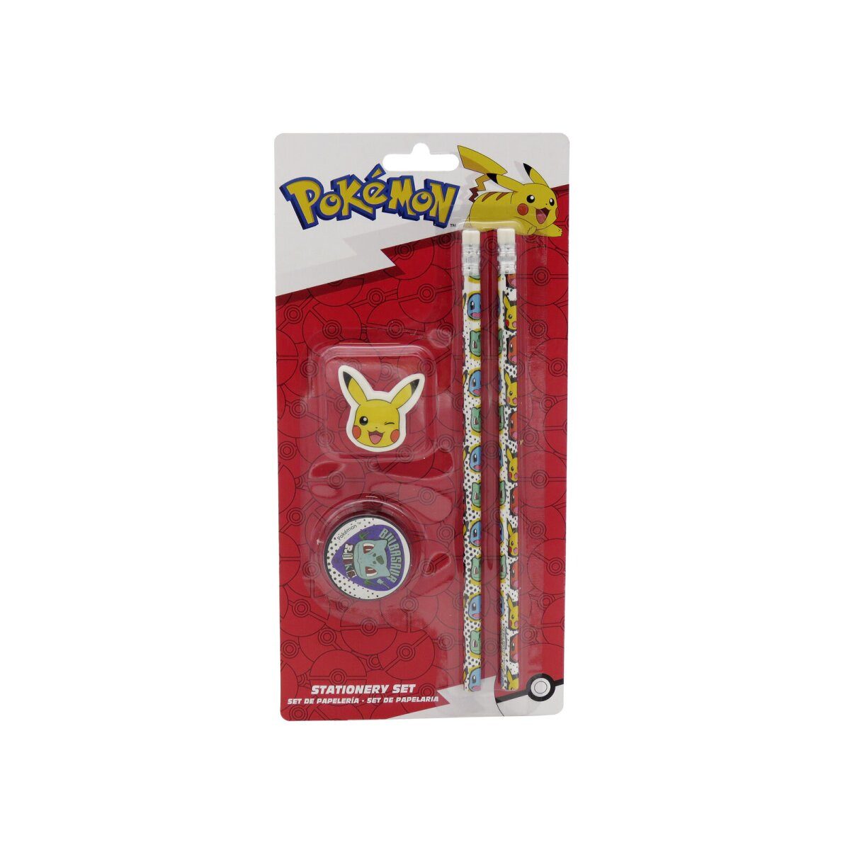 POKÉMON Kreativset Pokémon Schreibset 4 teilig mit 2 Bleistiften Radiergummi und Spitzer