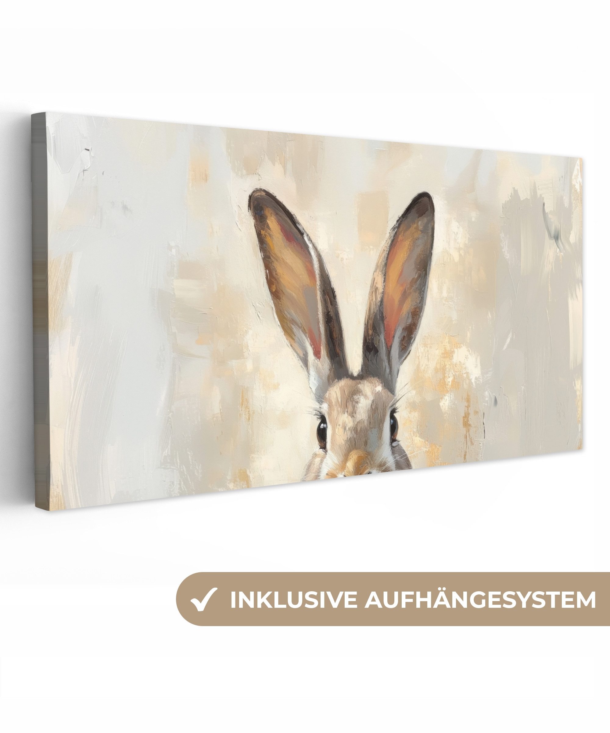 OneMillionCanvasses® Leinwandbild Panorama Hase - Ohren - Braun - Ostern Deko, Fotodruck (1 St), Wandbild, Deko Schlafzimmer Wohnzimmer Flur 40x20 cm