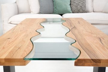 Casa Padrino Couchtisch Designer Massivholz Couchtisch mit Sicherheitsglas Natur 115cm x H. 45cm - Salon Tisch