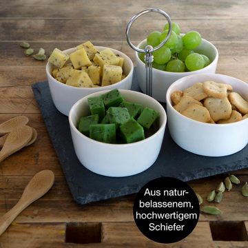 Moritz & Moritz Servierplatte Servierplatte mit Dipschalen - Schieferset Cardamo, Schiefer, Keramik, Bambus, (Set)