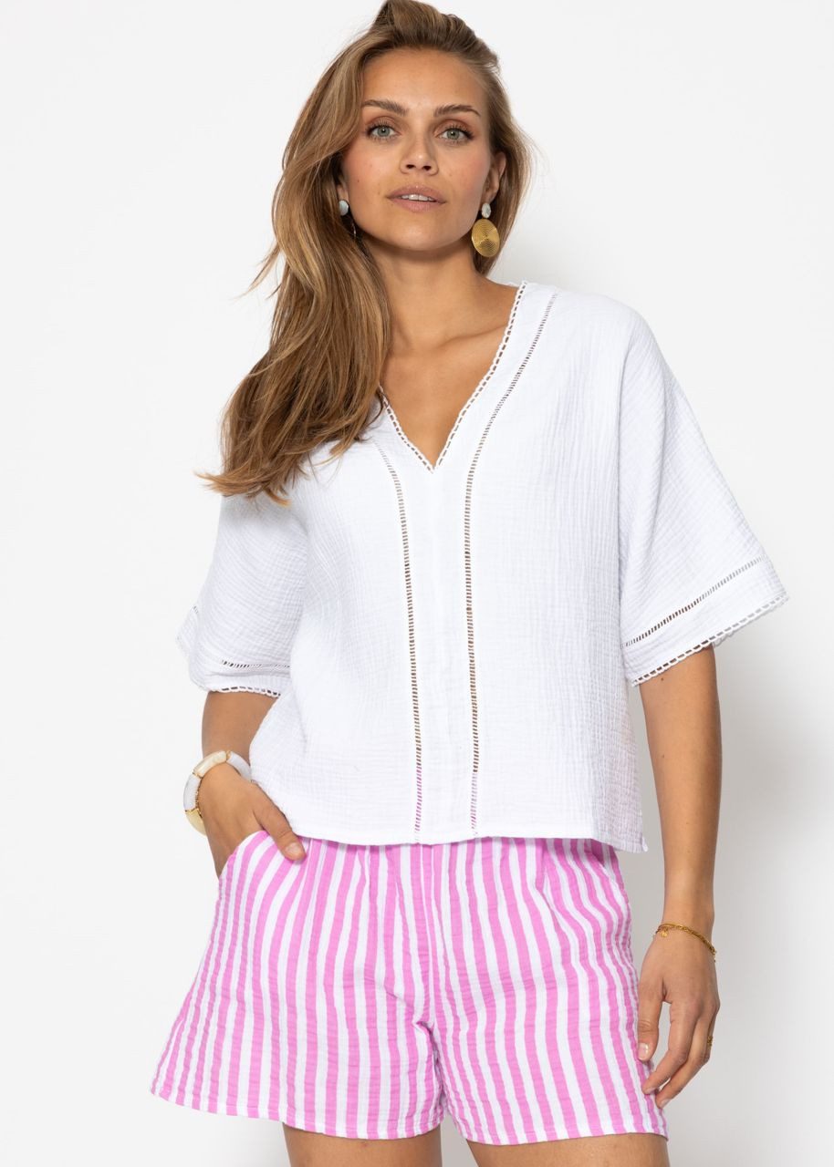 Langarmbluse Musselinbluse mit Spitzeneinsatz für Damen