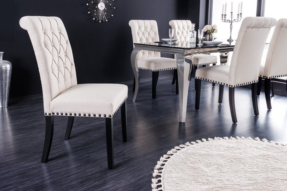 riess-ambiente Polsterstuhl CASTLE beige/schwarz - Strukturstoff, Holzbeine, mit Zierknöpfen (Einzelartikel, 1 St), Landhaus & Chesterfield-Kombination - ideal für Küche & Esszimmer