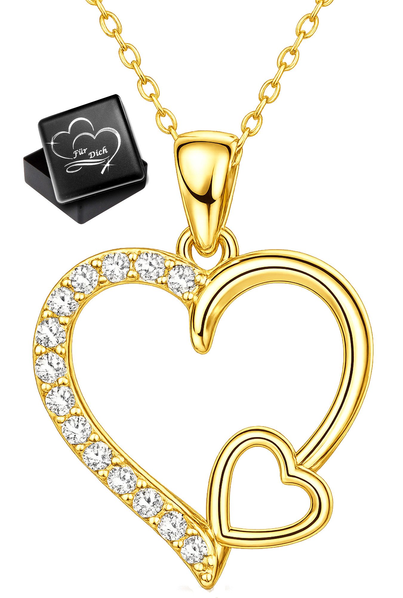 Herzkette Damen Kette mit Anhänger Herzmoment 925 Silber Zirkonia