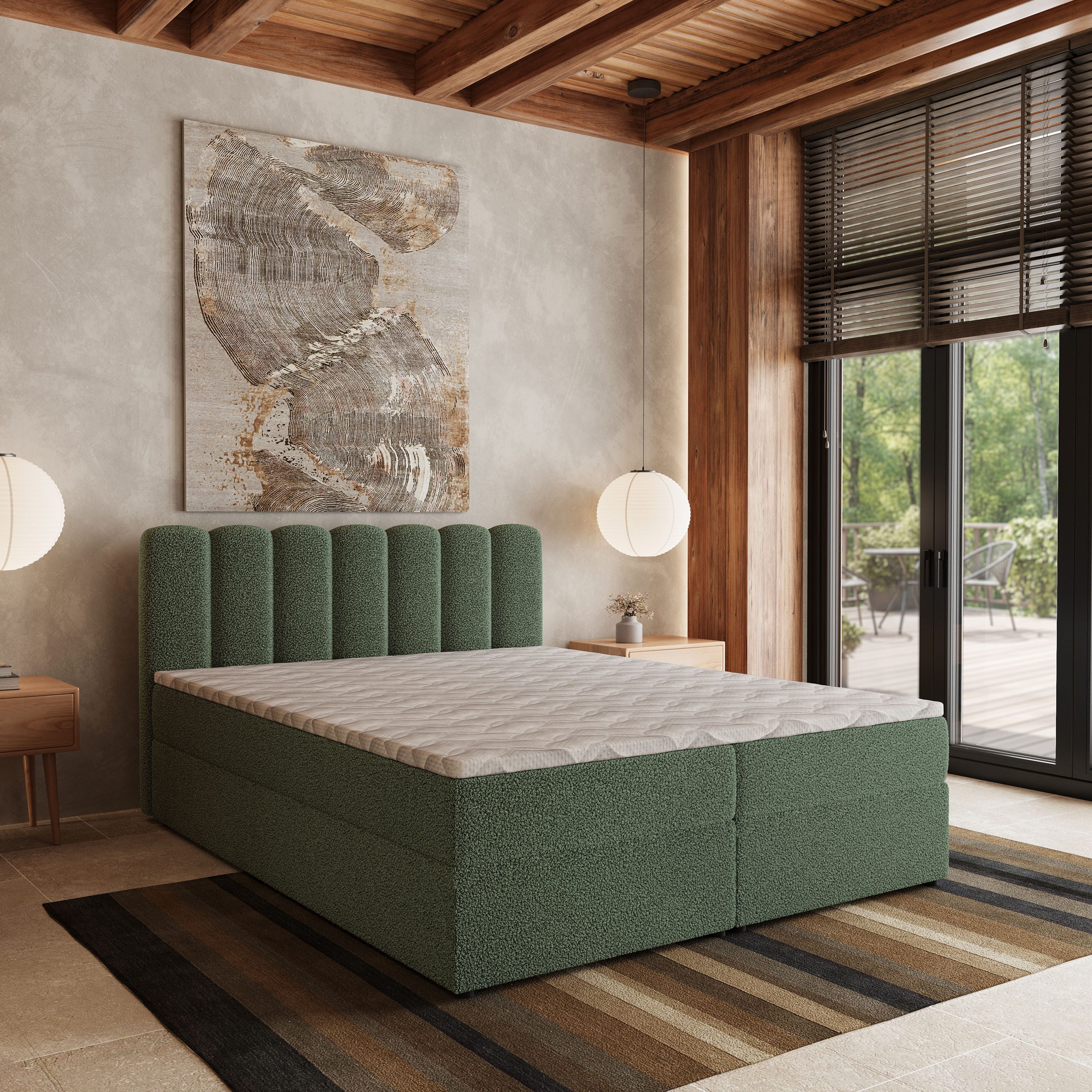 Masseno Boxbett SOLIA 160x200 cm mit Bonell Matratze und Topper, Doppelbett, Polsterbett mit Kopfteil, Boxspringbett