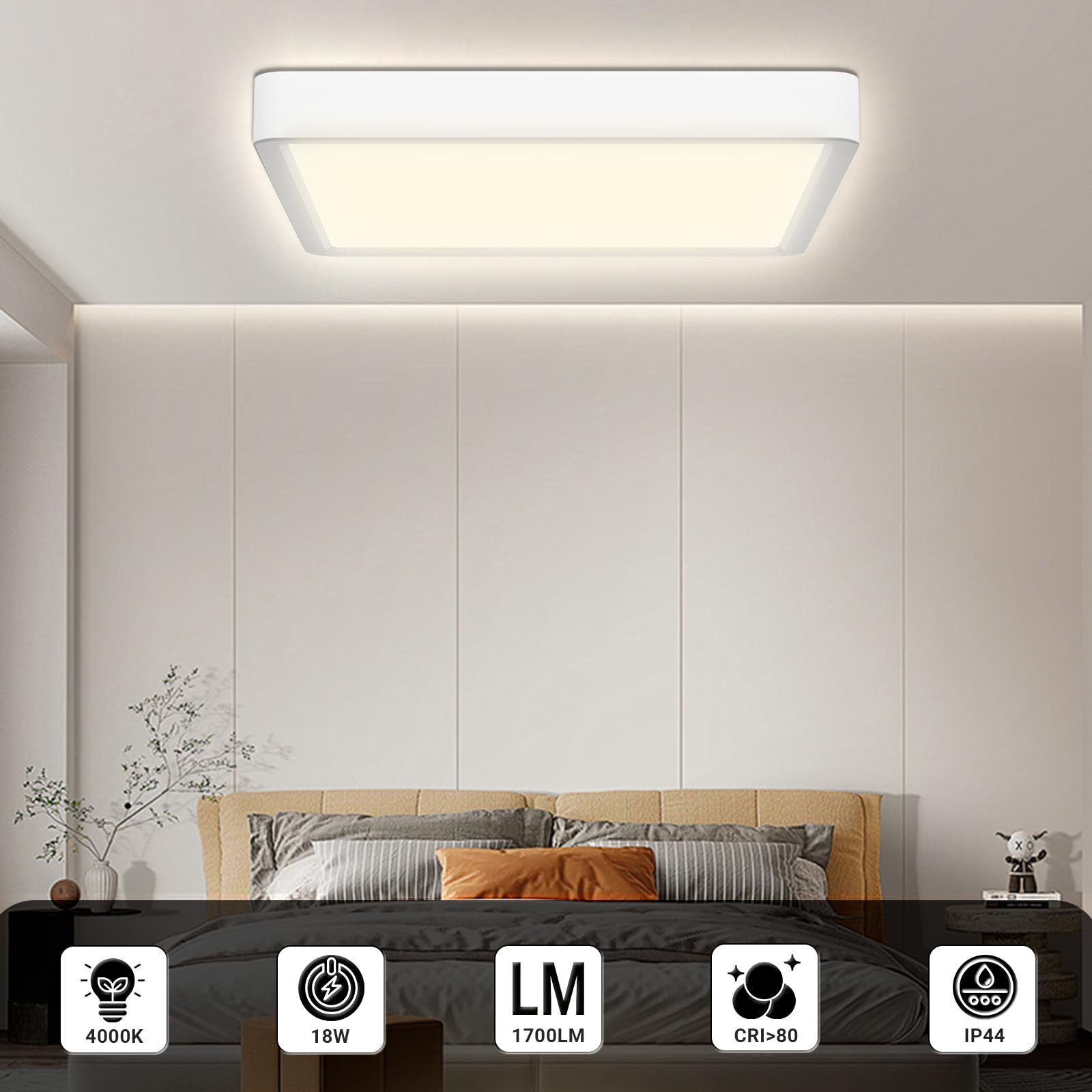 LQWELL LED Deckenleuchte Ultradünne runde LED-Deckenleuchte, flach, 18W, natürliches Licht, LED fest integriert, Warmweiß (3000K)/ Neutralweiß (4000K)/ Kaltweiß (6500K), augenschonende Deckenbeleuchtung, für Wohnzimmer Badezimmer Schlafzimmer Küche Balkon Keller Büro