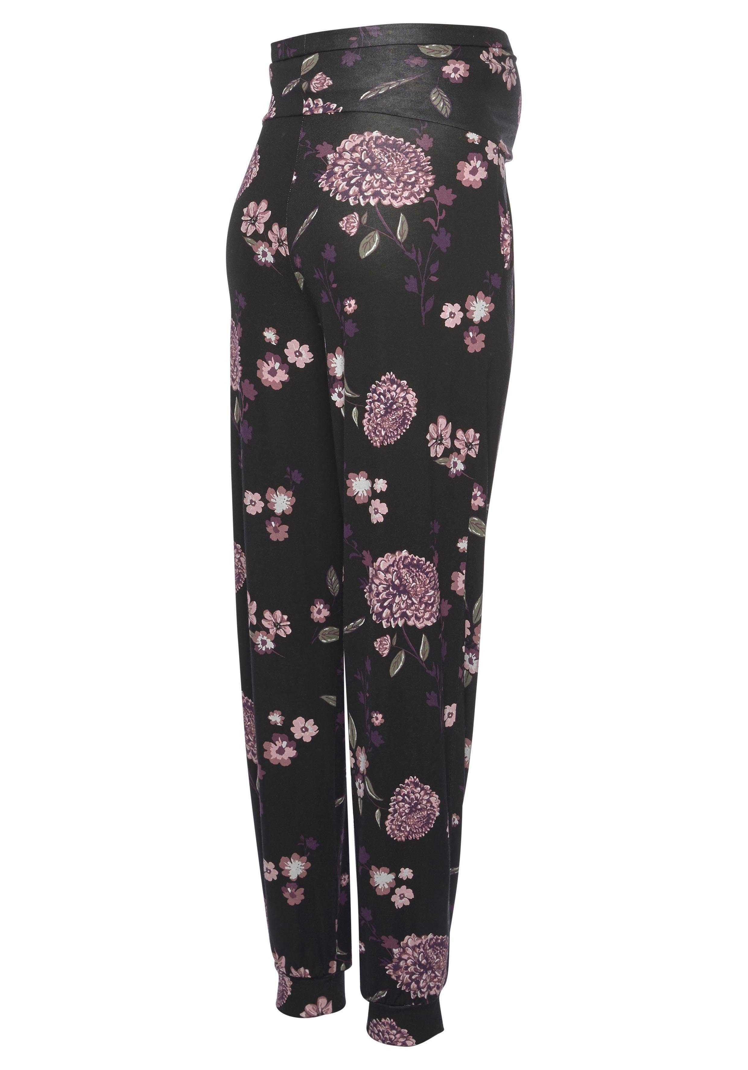 Neun Monate Umstandshose Haremshose für Schwangerschaft und Stillzeit, in bequemer Passform und mit Blumenmuster