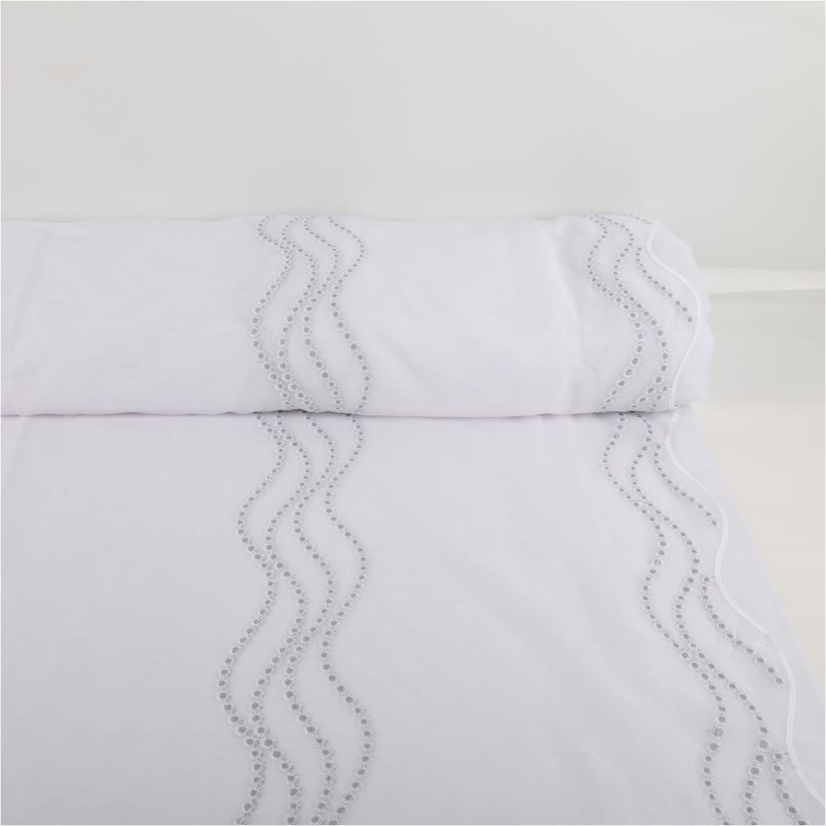 SCHÖNER LEBEN. Stoff Gardinenstoff Meterware Voile Pünktchen-Stickerei weiß 280cm, bestickt,pflegeleicht