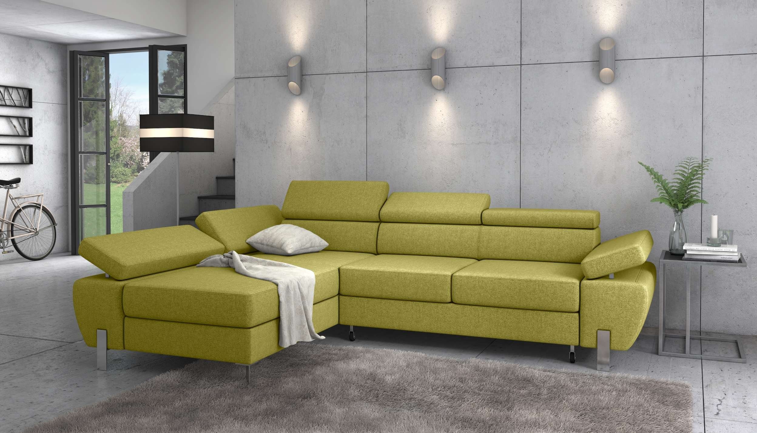 Stylefy Ecksofa Fressa, rechts Bettkasten, mane bestellbar, Armlehnenverstellung, Eckcouch, und oder mit inklusive links Design L-Form, Modern Metall, Bettfunktion Rückenteil- und