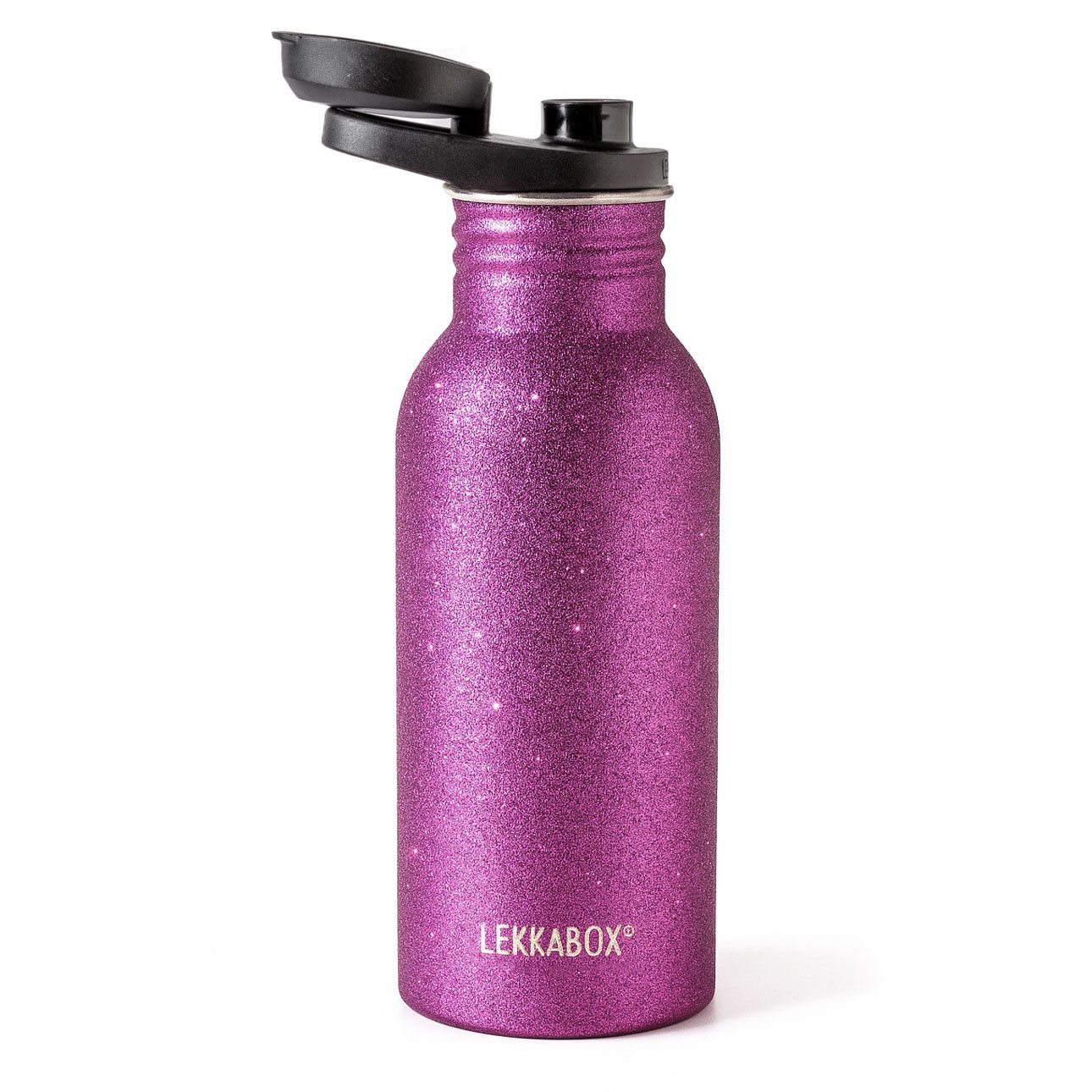 LEKKABOX Trinkflasche Edelstahl Glitzer Trinkflasche, 500ml - Kinder Sport Edelstahlflasche, Glitzer Look + Edelstahl Qualität: schön, robust & leicht.
