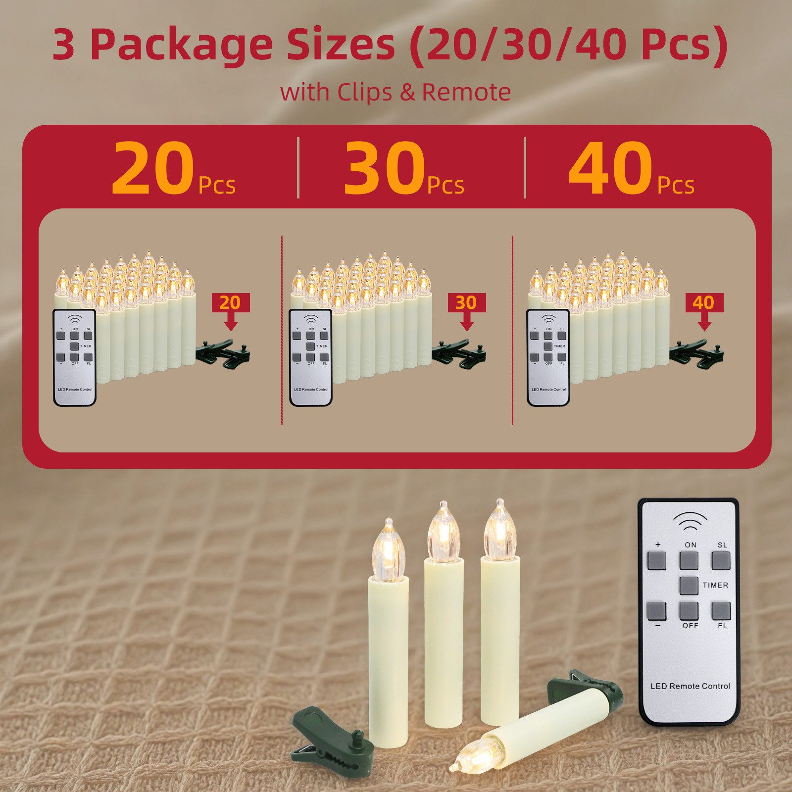 Gotoll LED-Christbaumkerzen CH010-50_B 10/20/30/40/50er kabellos Weihnachts günstig online kaufen