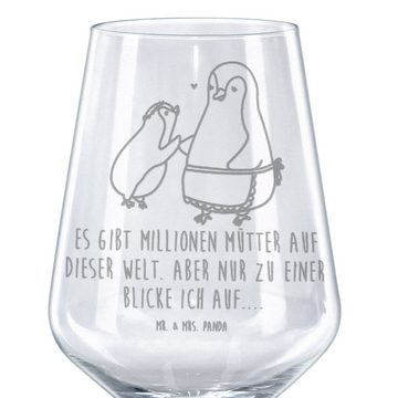 Mr. & Mrs. Panda Rotweinglas Pinguin mit Kind - Transparent - Geschenk, Rotwein Glas, Mutter, Mami, Premium Glas, Luxuriöse Gravur