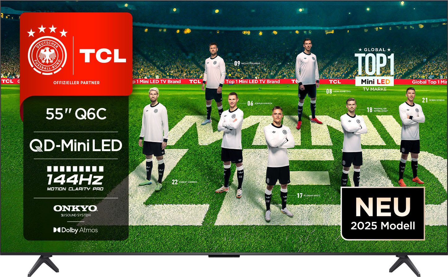 TCL 55Q6CX1 Mini-LED-Fernseher (139 cm/55 Zoll, 4K Ultra HD, Google TV, Smart-TV, 4K Multi-HDR Dolby Vision, 144Hz, ONKYO Dolby Atmos, Apple Airplay 2)