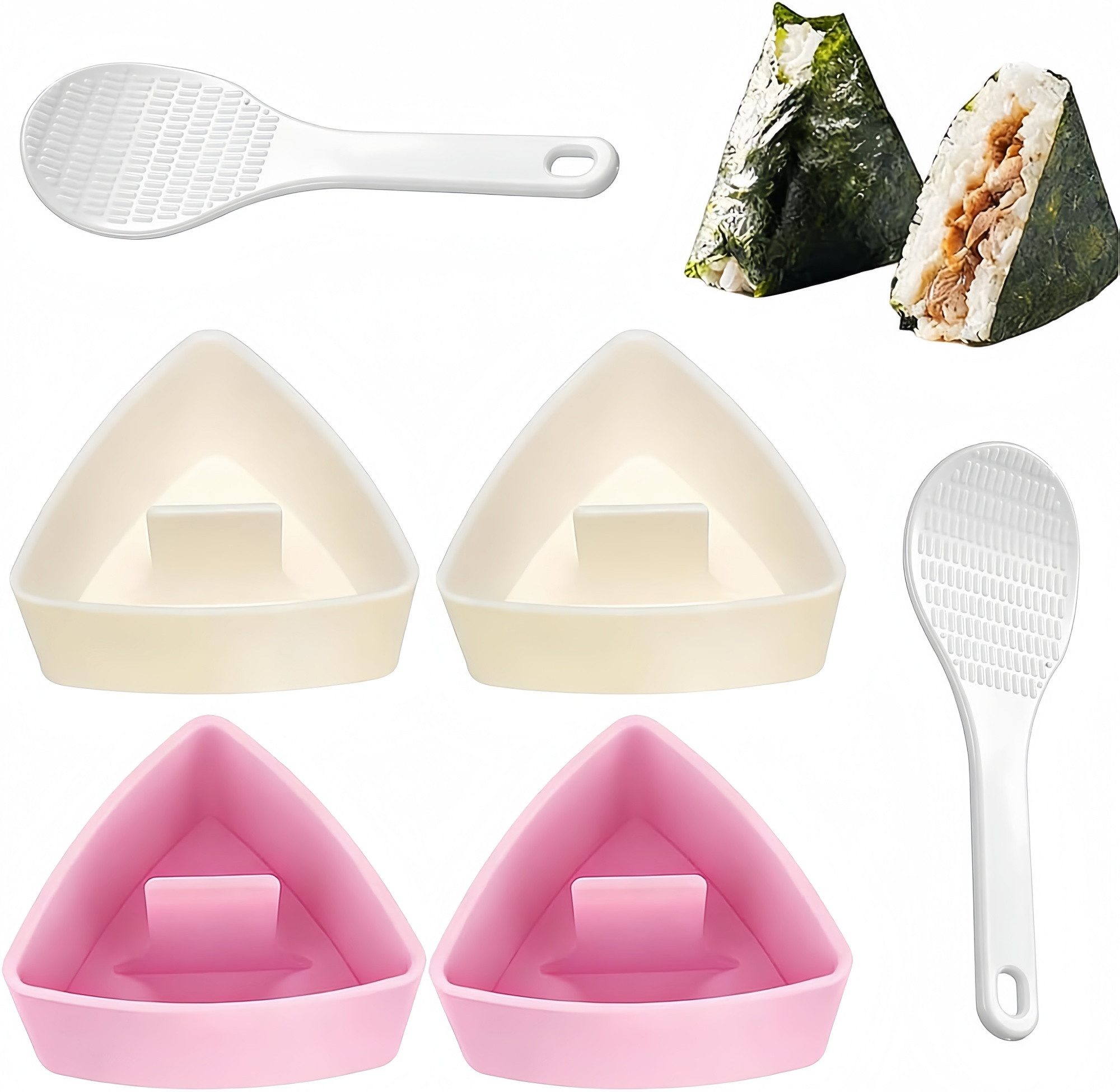 FOUORTUNATE-BEE Sushi-Roller Onigiri-Formen Set, Dreieckige Sushi-Reismaker mit Reislöffel, (6-tlg), DIY-Onigiri-Formen für schöne Reisbällchen mit Reislöffel