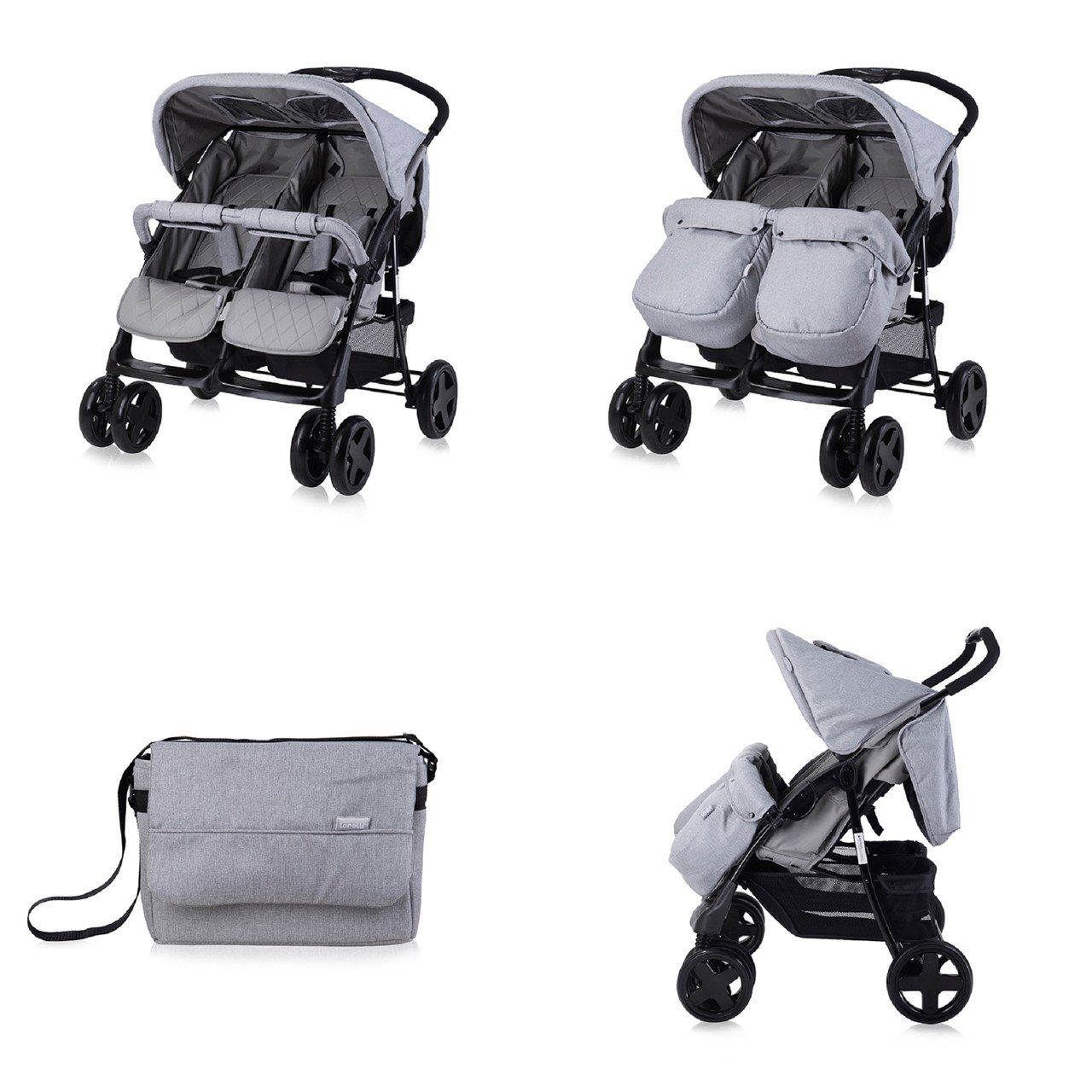 Lorelli Twin Stroller, Twin Pram, Changing Bag, One-Hand Folding System, Foot Cover