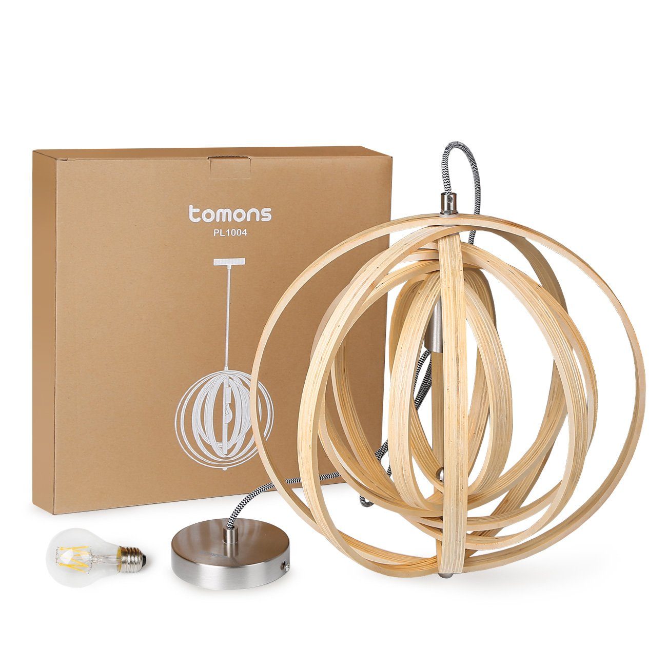 Tomons LED Pendelleuchte Holz im Mobilé-Stil, Hängeleuchte Rahmenelemente