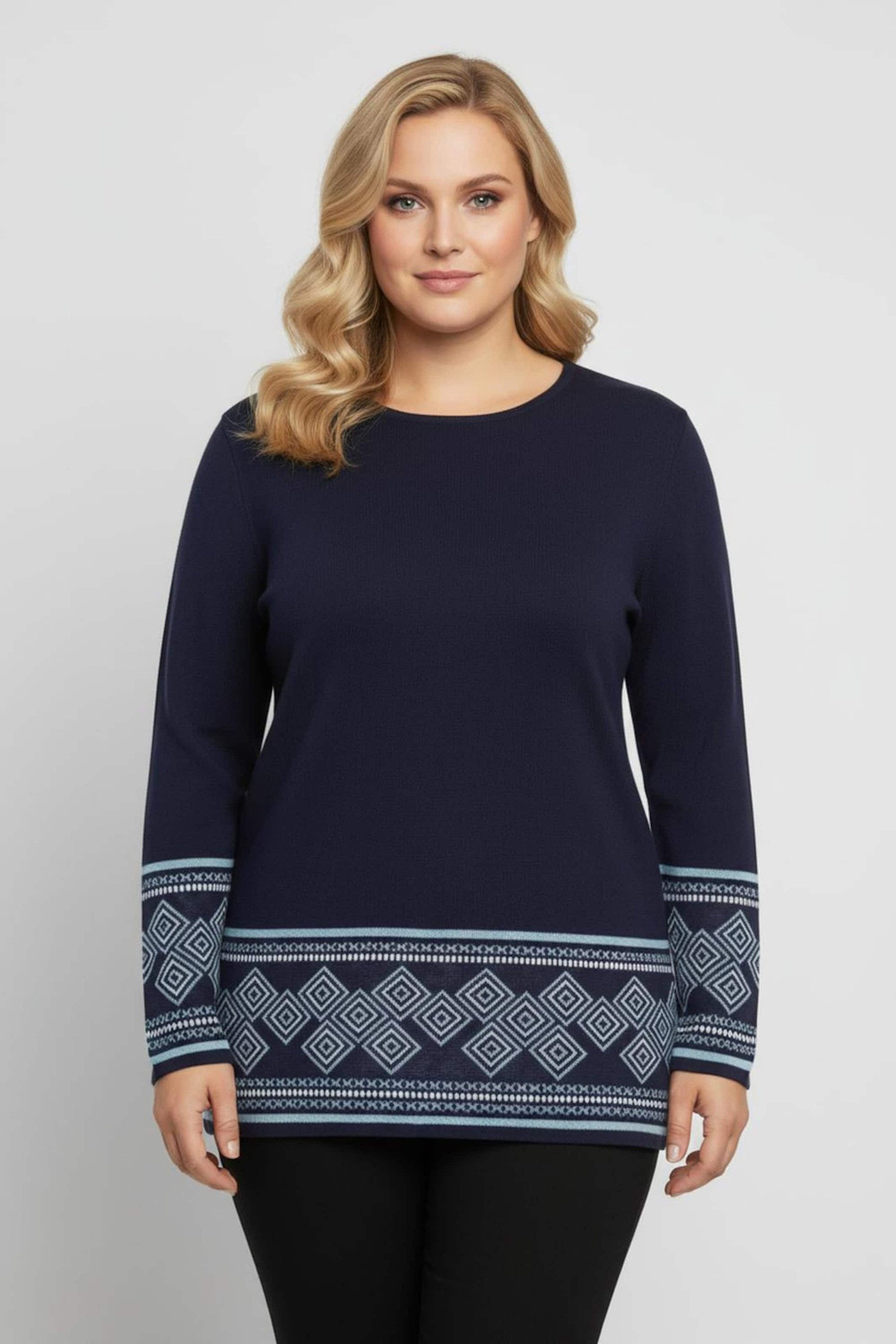 Sieh an! Strickpullover Long-Pullover Langarm Jacquard