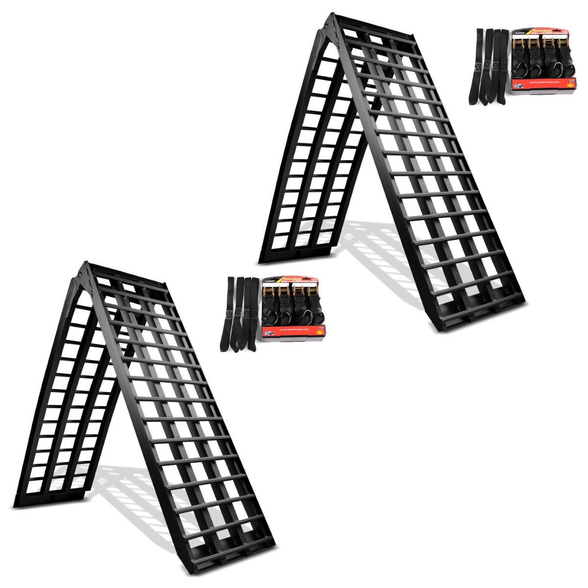 ConStands Motorradheber 2x Alu Auffahrrampe Spanngurt Set CS5 BL Alurampe max. 680kg Spar-Set