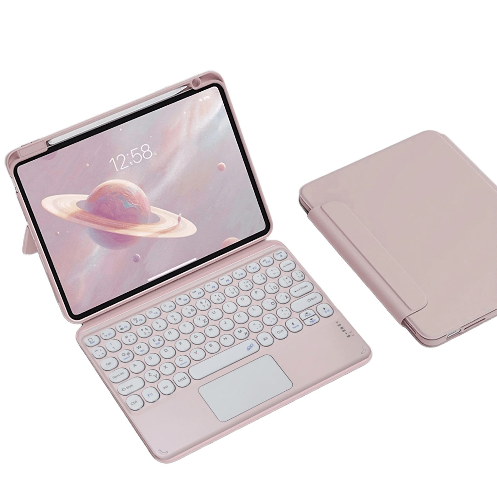 BBG Magnetische iPad Tastatur Hülle mit Touchpad, Abnehmbar iPad-Tastatur (Bluetooth QWERTZ Rundtasten, Pencil Halter)