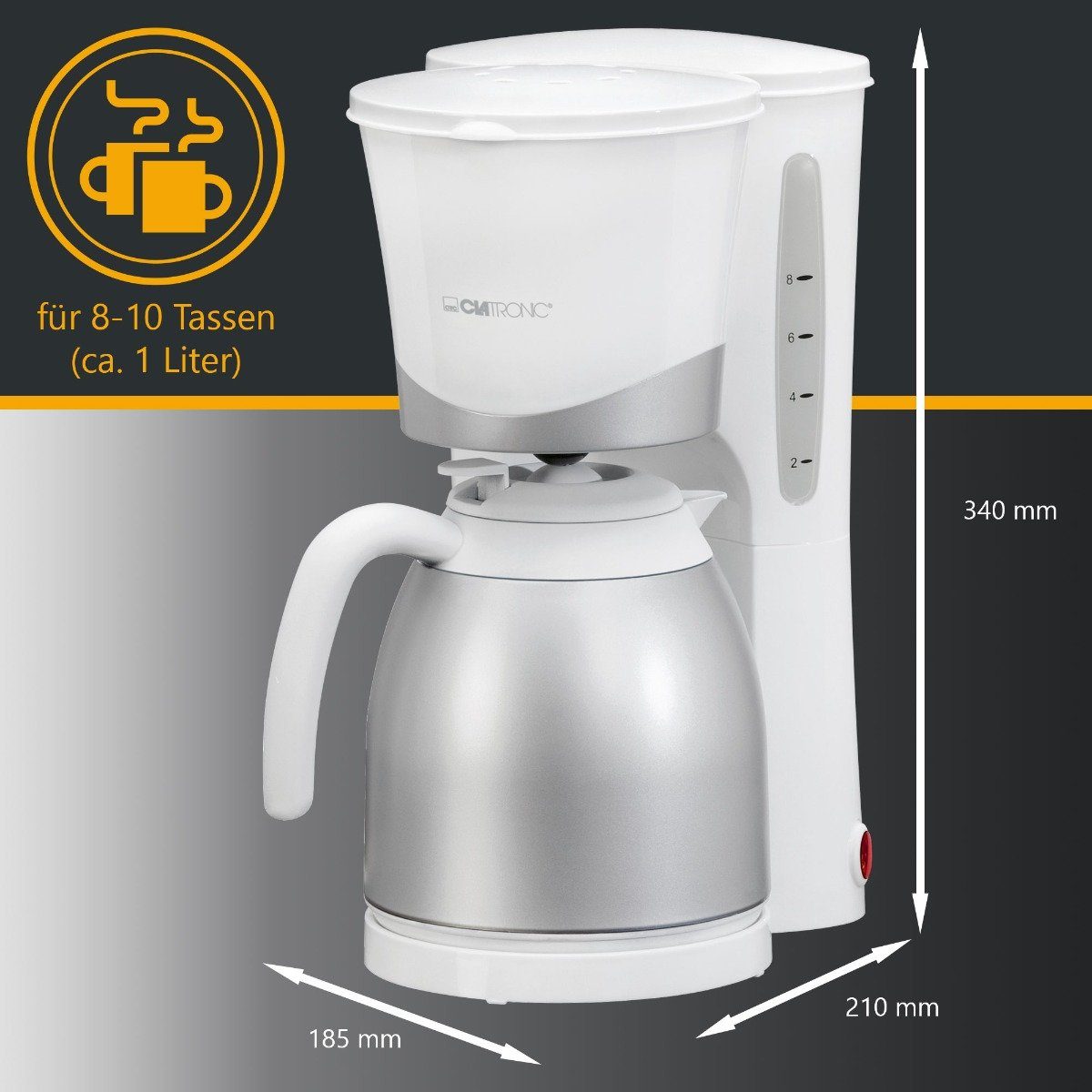 Thermokanne KA 8-10 3327, Kaffeemaschine Filterkaffeemaschine für weiß CLATRONIC Tassen,
